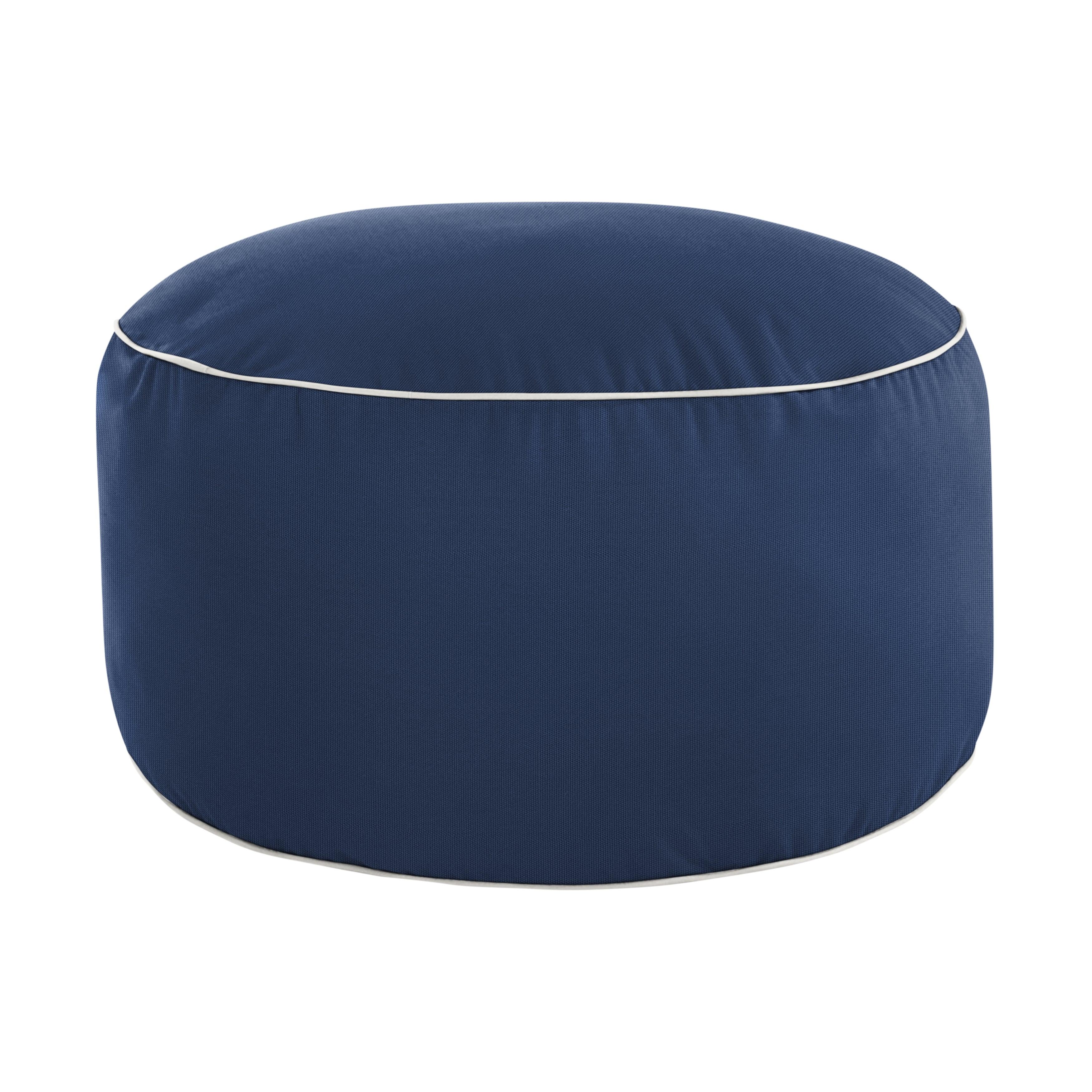 Sunbrella Canvas with Contrasting Cording Round Indoor/Outdoor Bean Pouf - Sorra Home