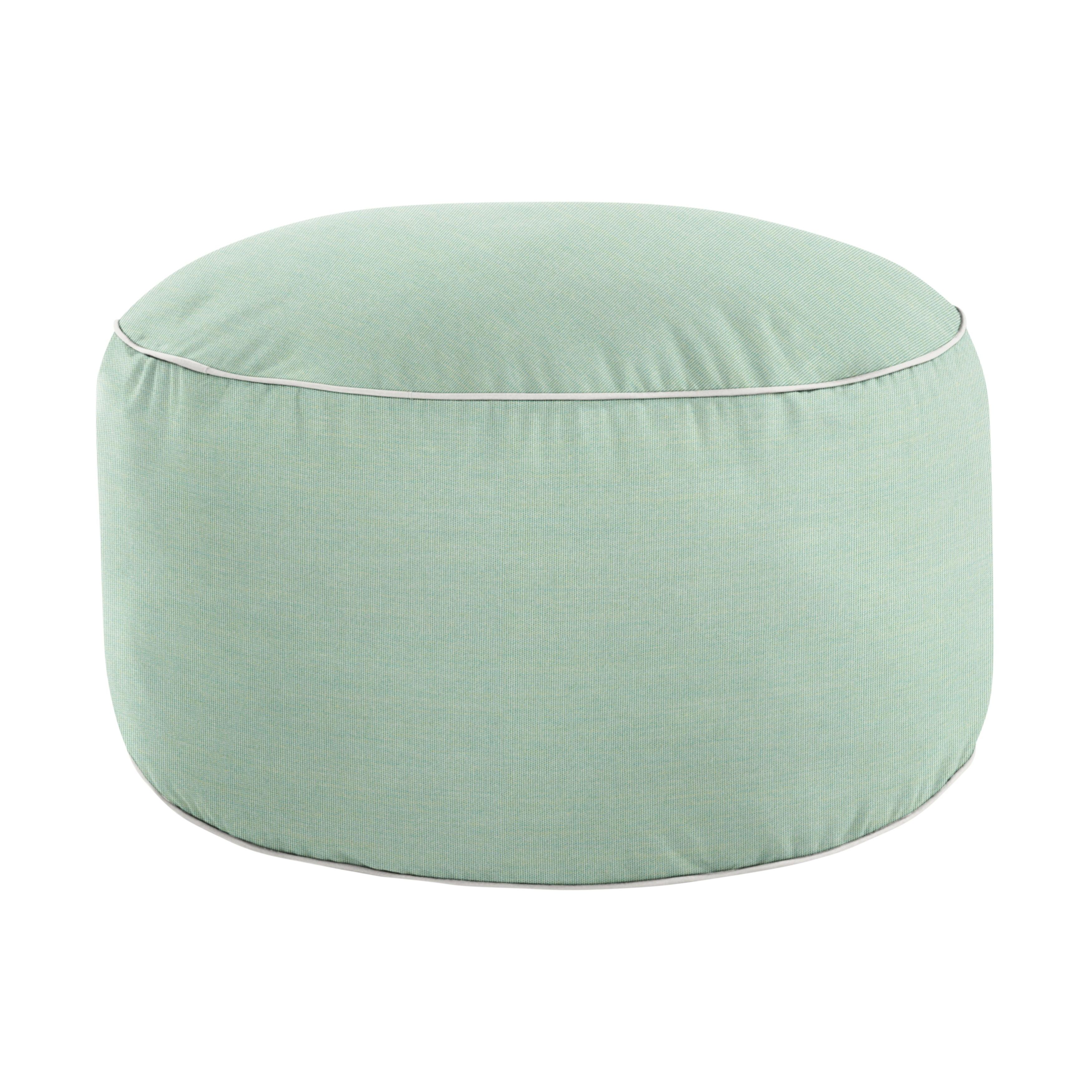 Sunbrella Canvas with Contrasting Cording Round Indoor/Outdoor Bean Pouf - Sorra Home