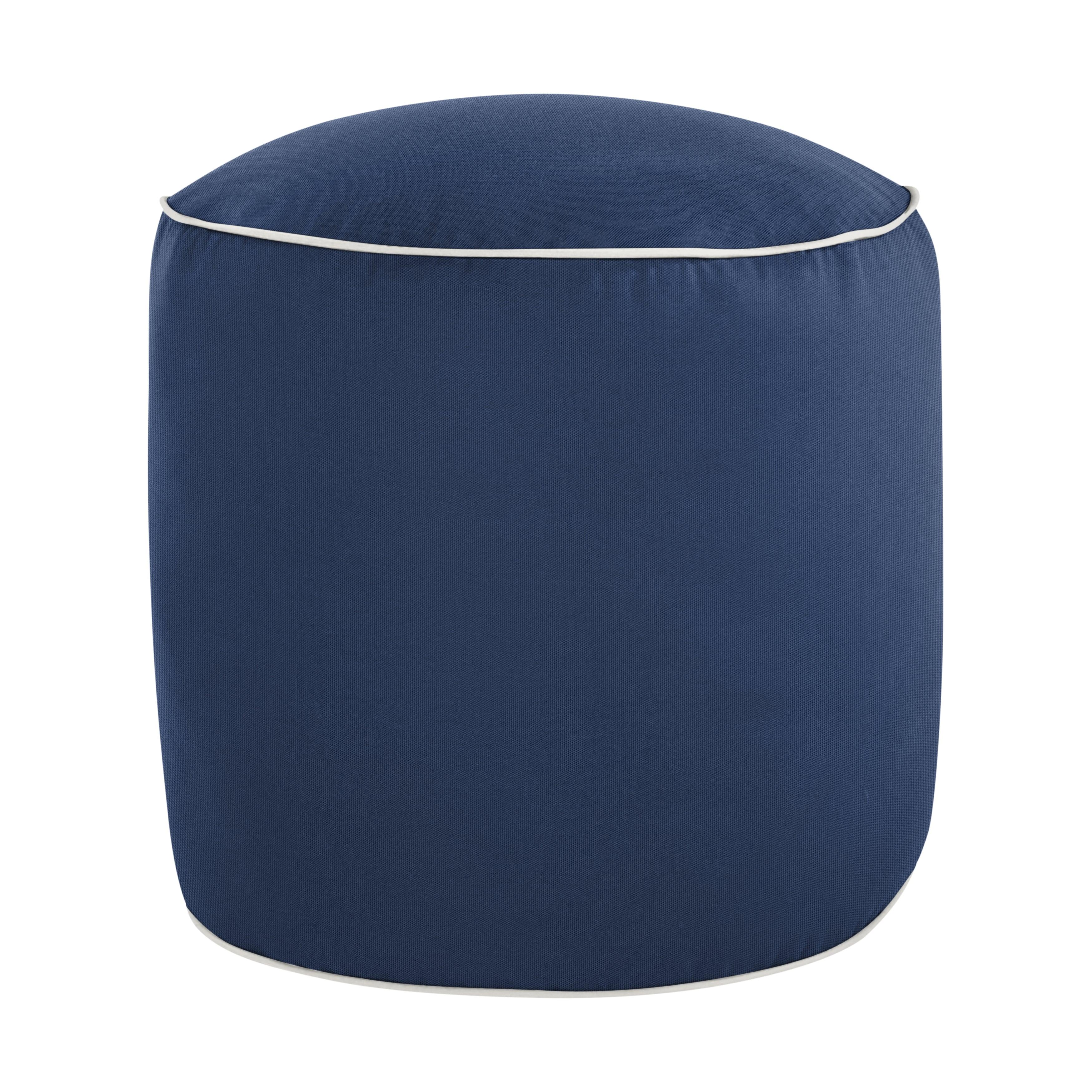 Sunbrella Canvas with Contrasting Cording Round Indoor/Outdoor Bean Pouf - Sorra Home