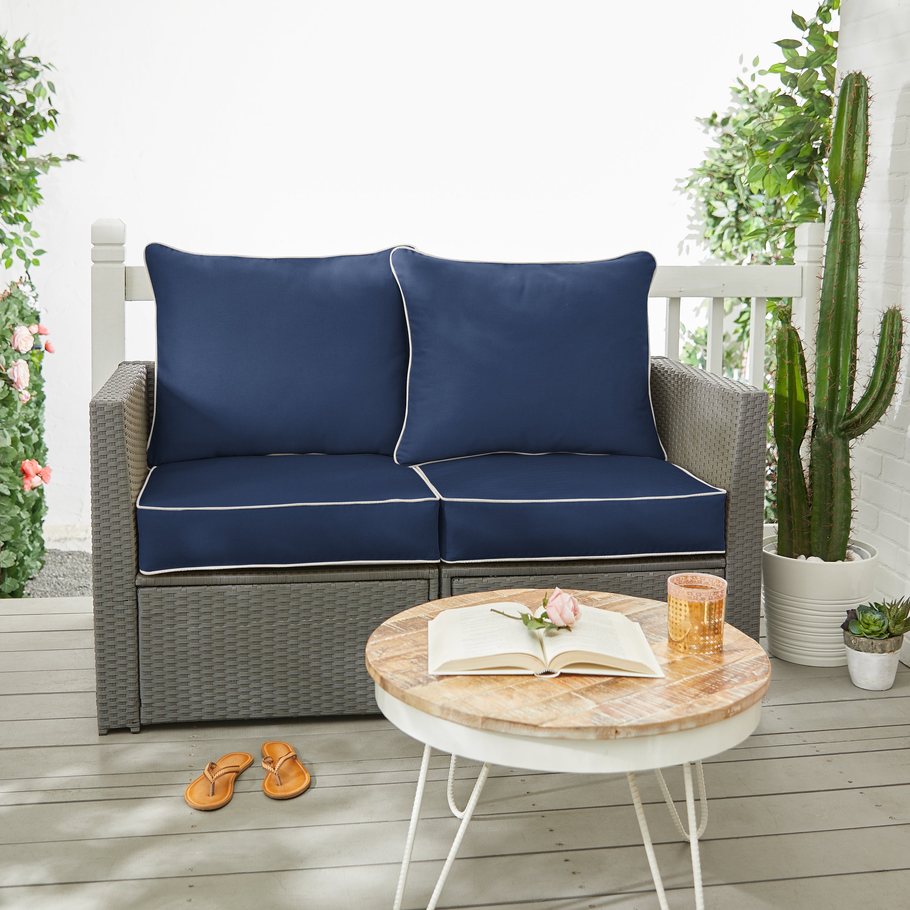 Sunbrella Canvas Corded Deep Seating Loveseat Pillow & Cushion Set