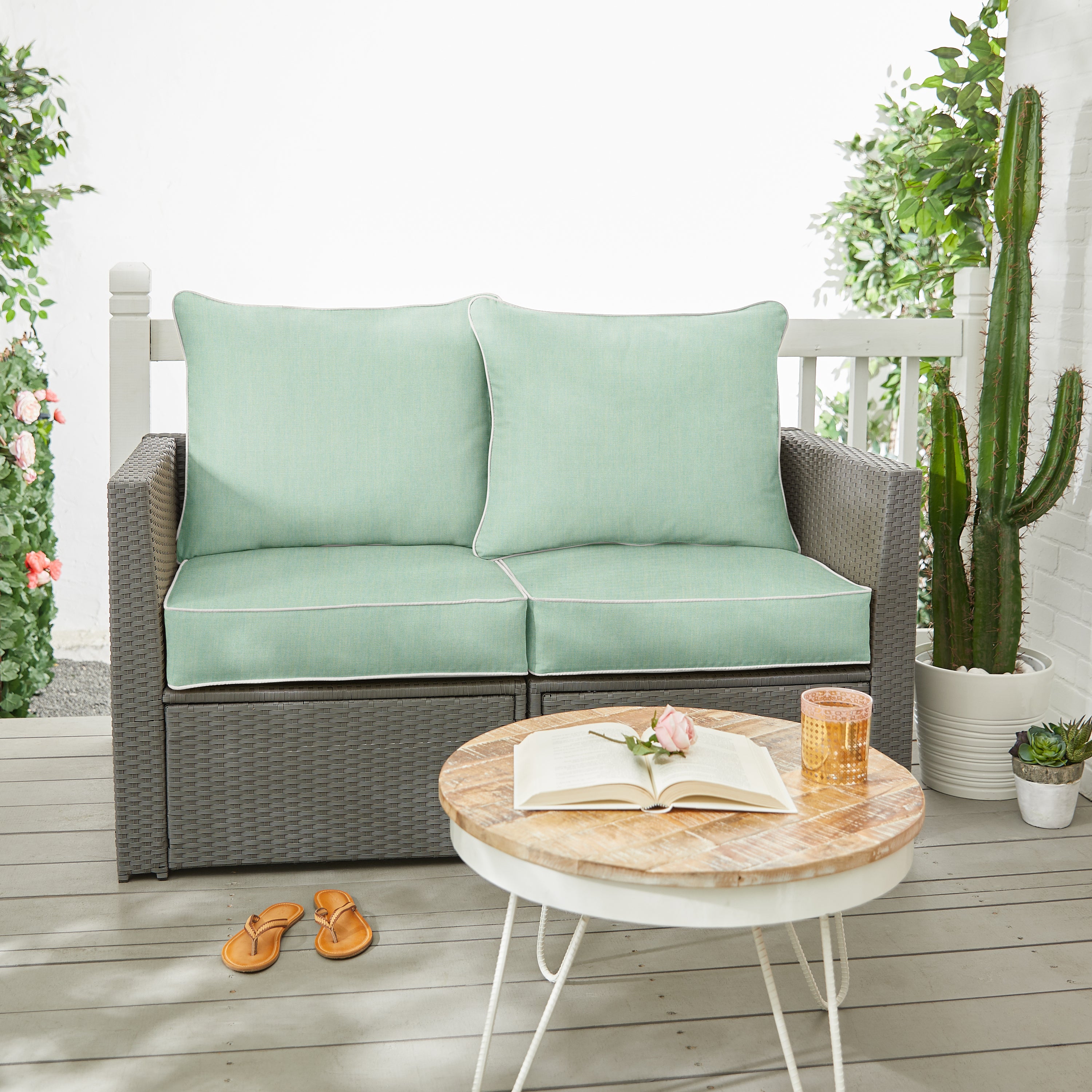 Sunbrella Canvas Corded Deep Seating Loveseat Pillow & Cushion Set