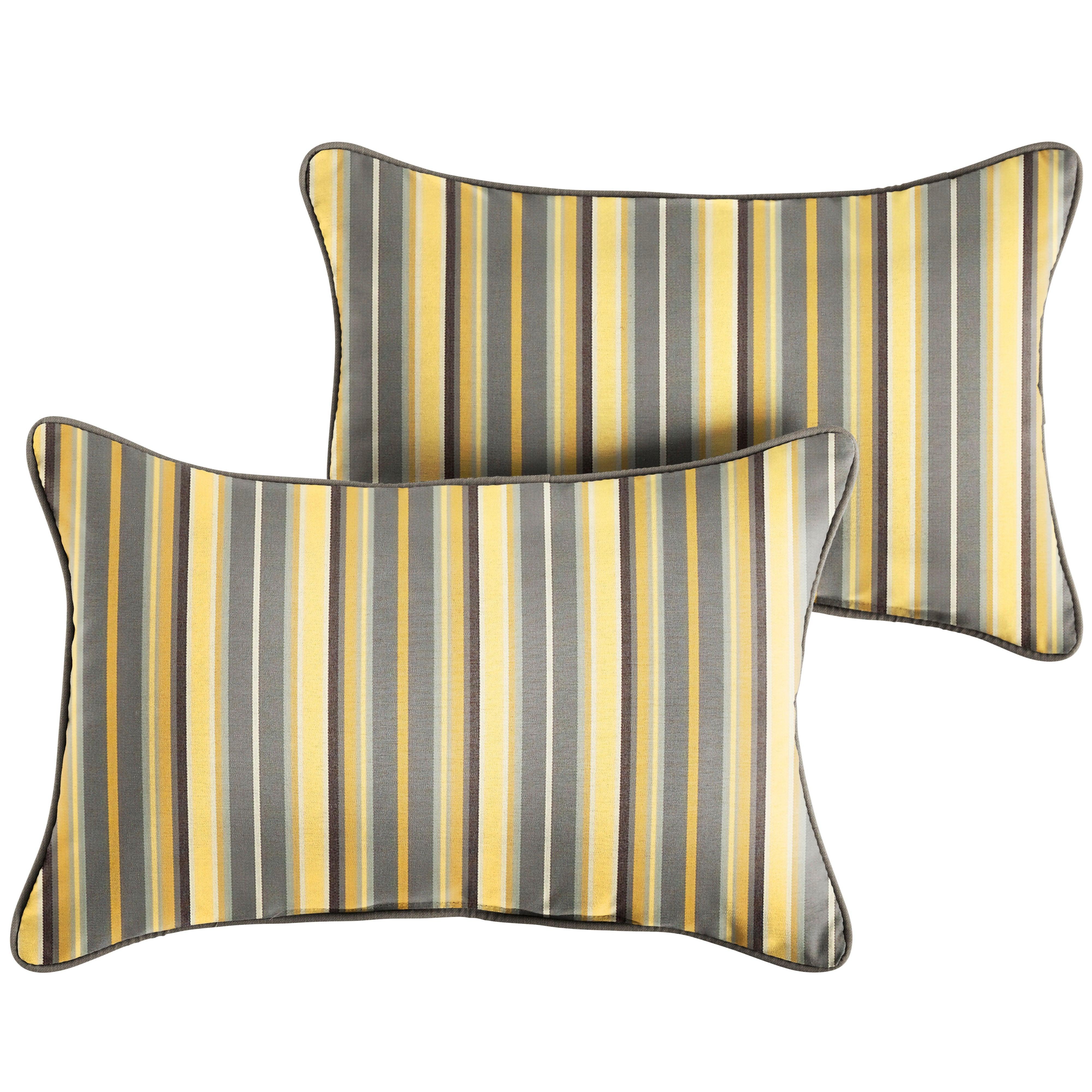 Sunbrella Foster Metallic with Contrast Cording Lumbar Corded Pillow (Set of 2) - Sorra Home