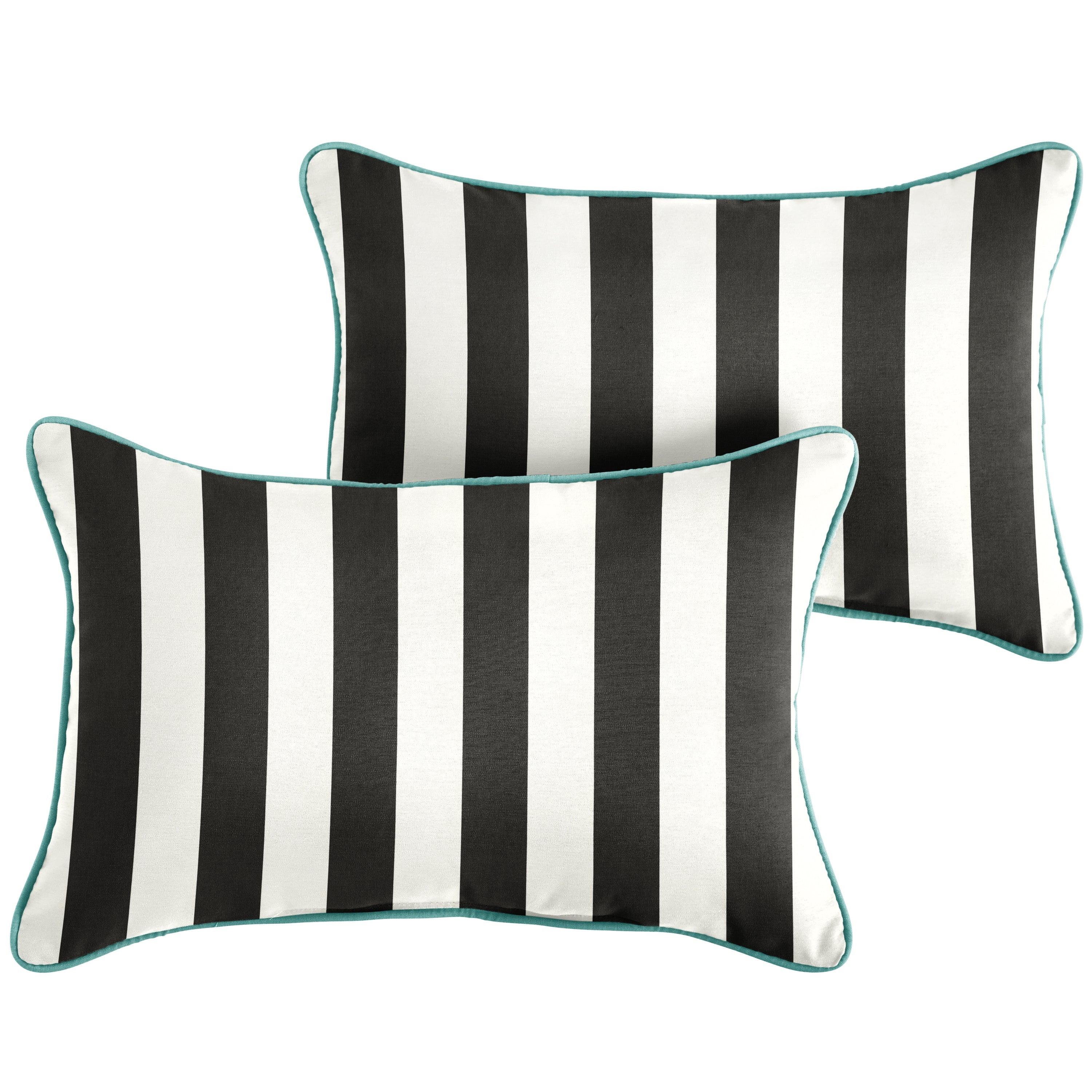Sunbrella Cabana with Contrast Cording Lumbar Corded Pillow (Set of 2) - Sorra Home