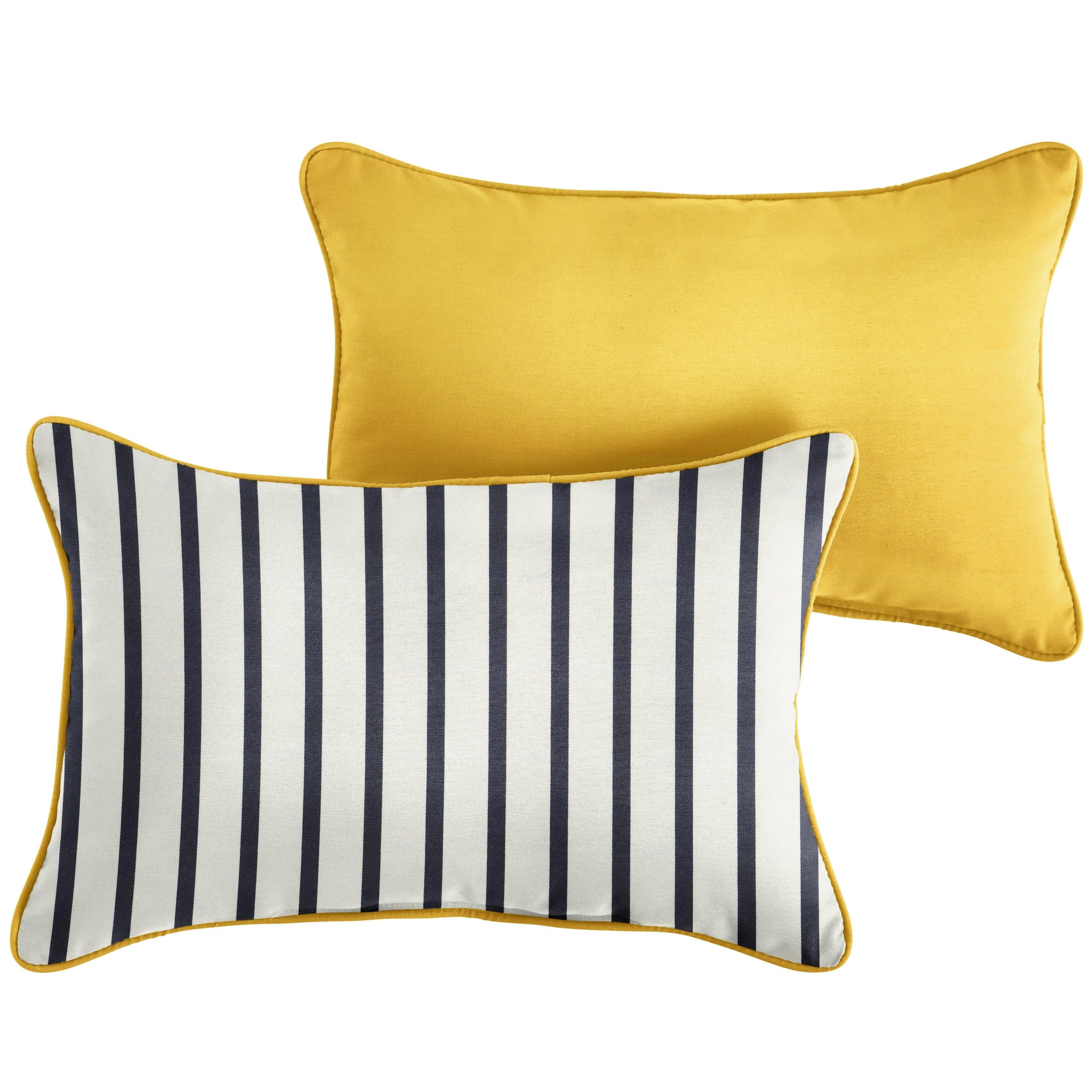 Sunbrella Lido with Contrast Cording Lumbar Corded Pillow (Set of 2) - Sorra Home