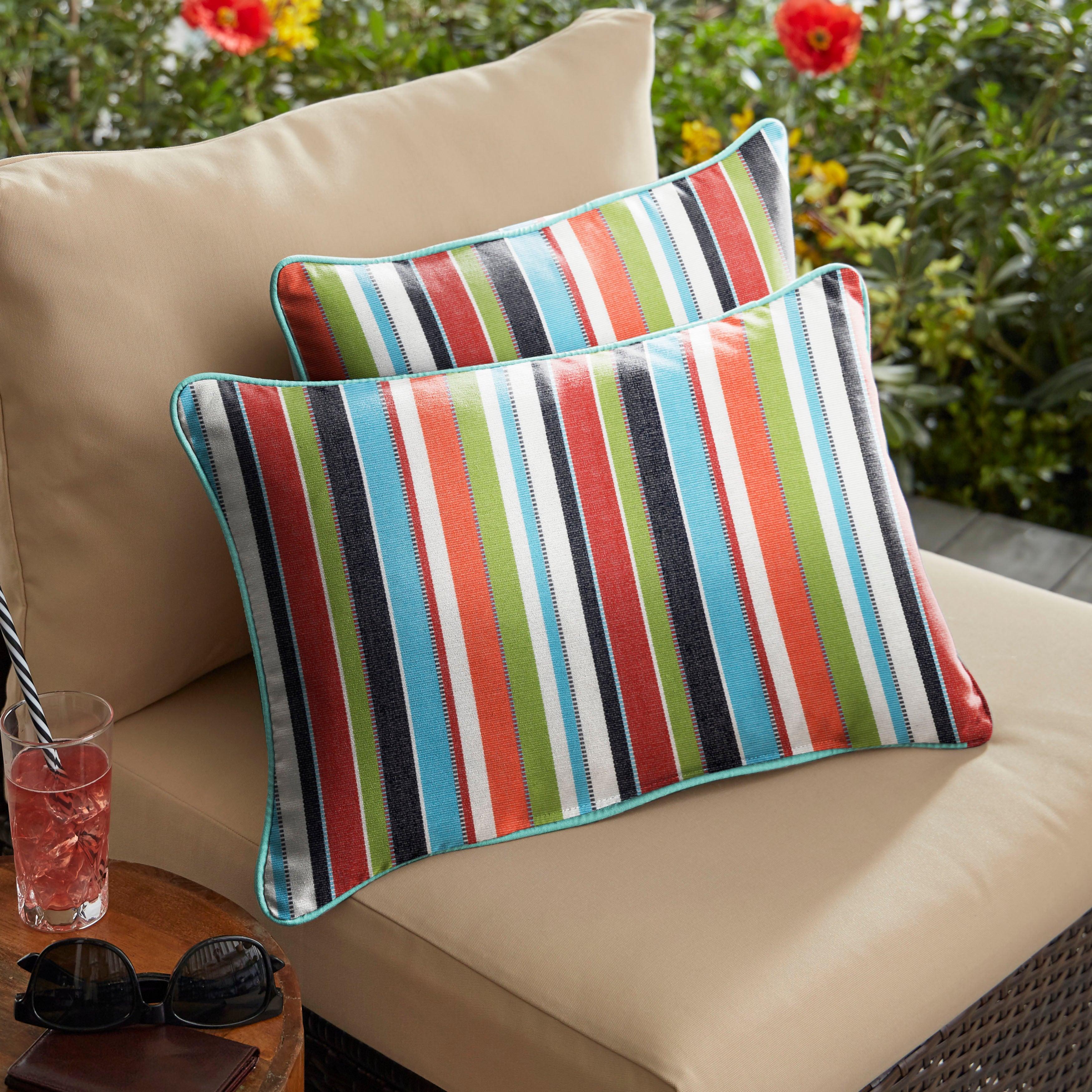 Sunbrella Carousel with Contrast Cording Lumbar Corded Pillow (Set of 2) - Sorra Home