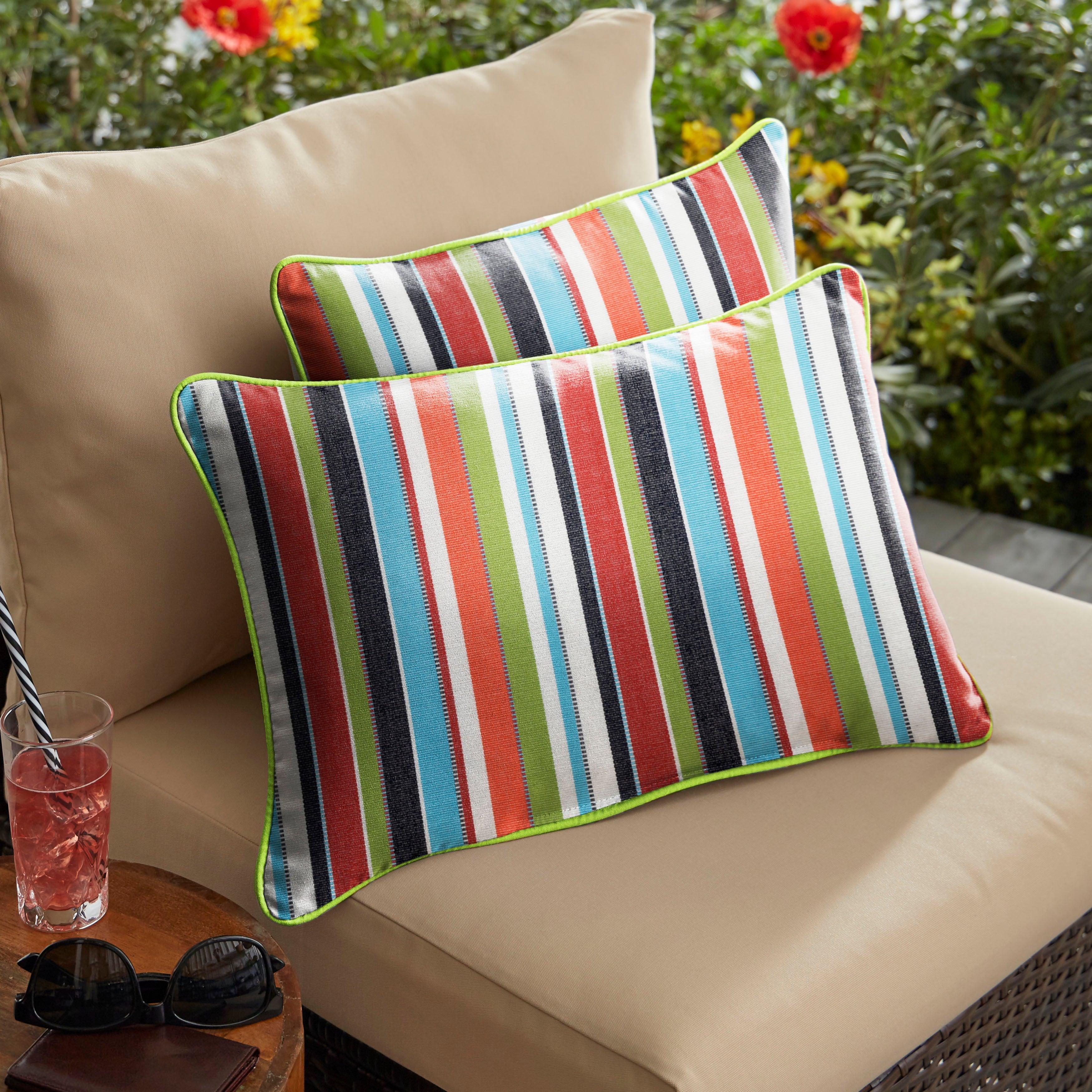 Sunbrella Carousel with Contrast Cording Lumbar Corded Pillow (Set of 2) - Sorra Home