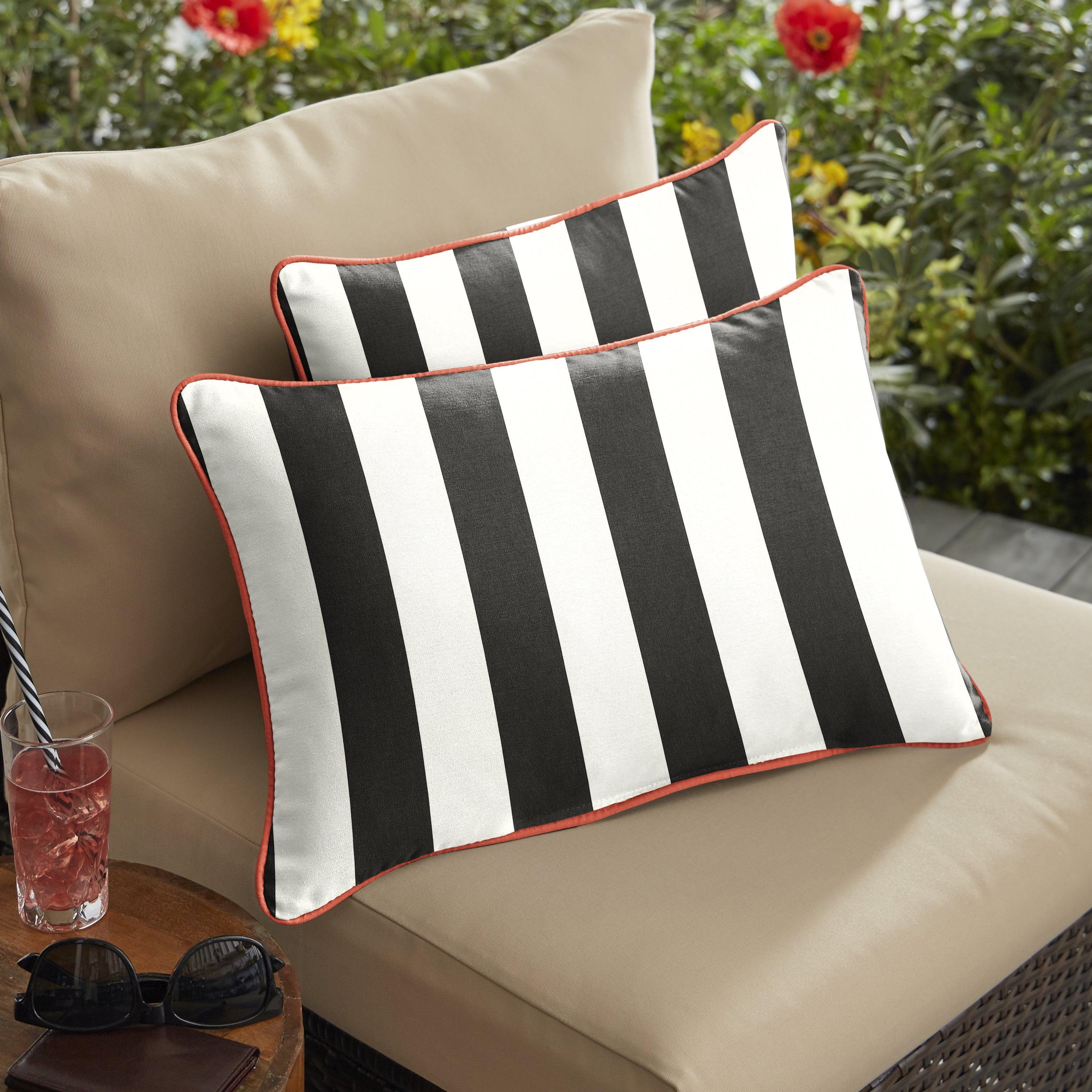 Sunbrella Cabana with Contrast Cording Lumbar Corded Pillow (Set of 2) - Sorra Home