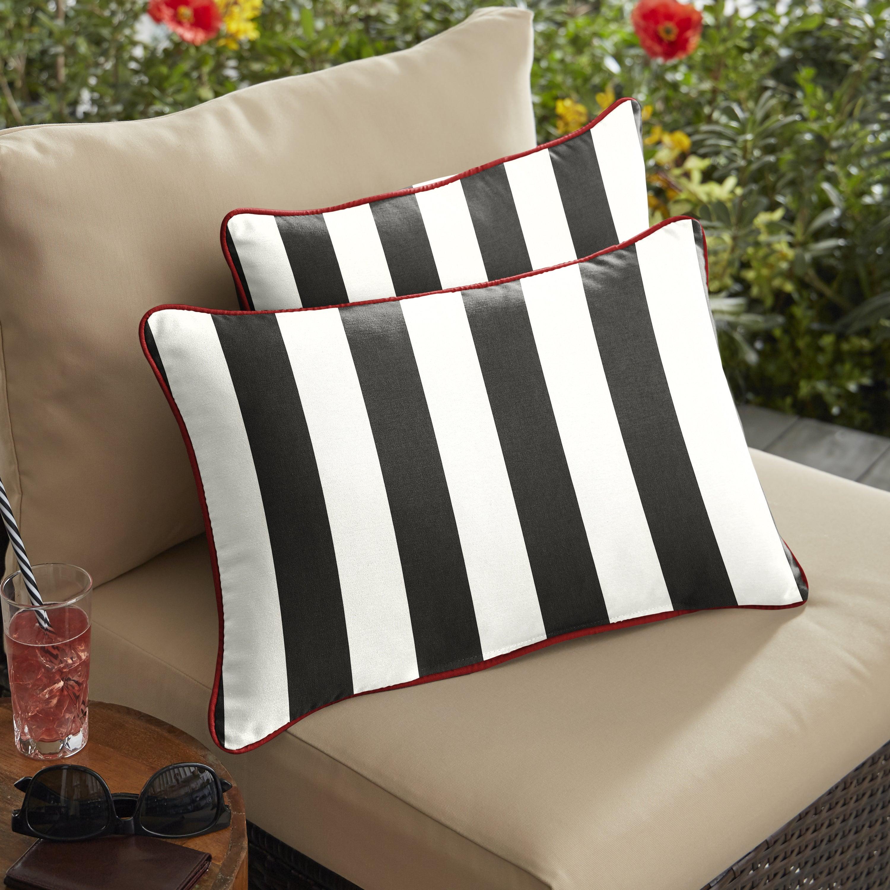 Sunbrella Cabana with Contrast Cording Lumbar Corded Pillow (Set of 2) - Sorra Home