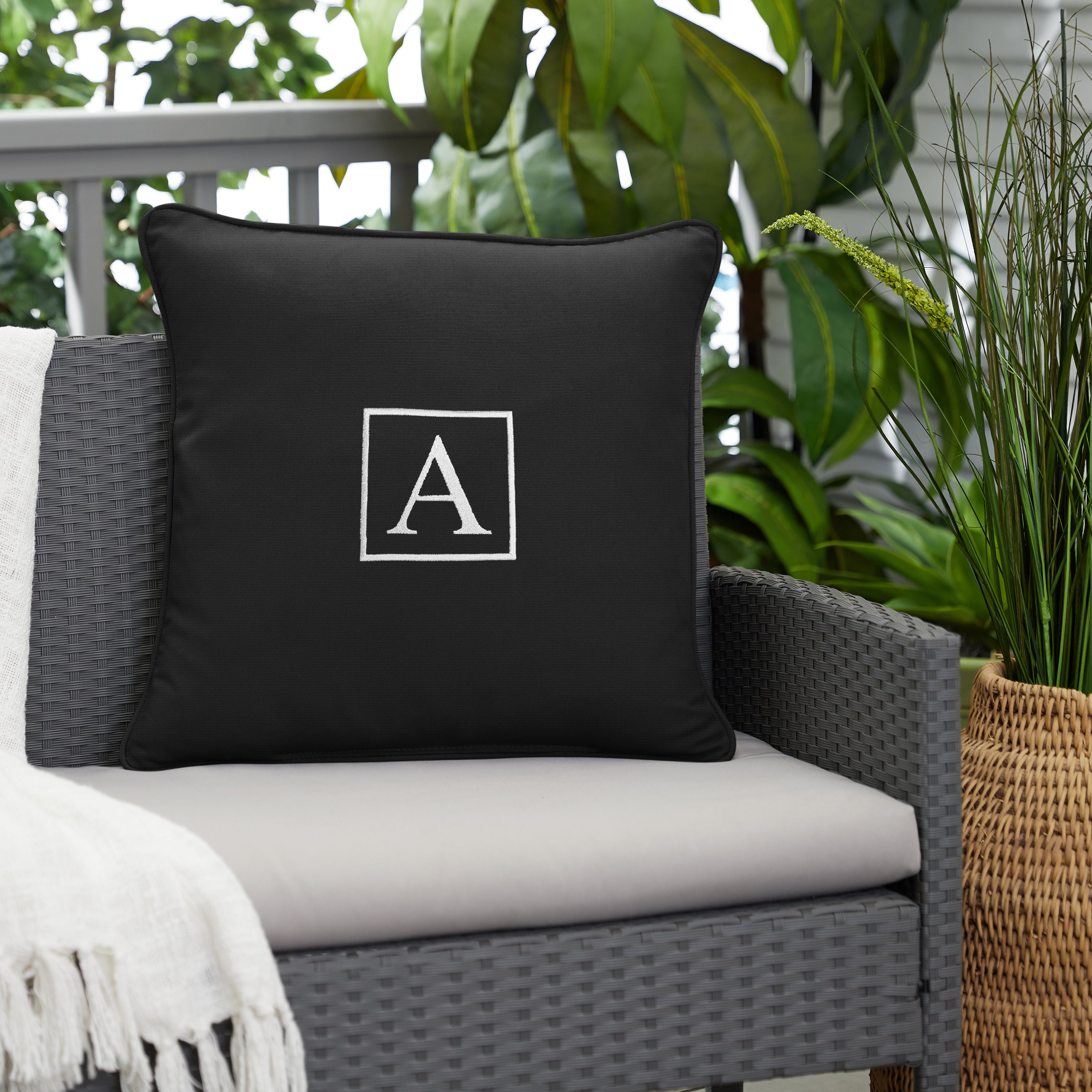 Sunbrella Square Embroidered Outdoor Pillow