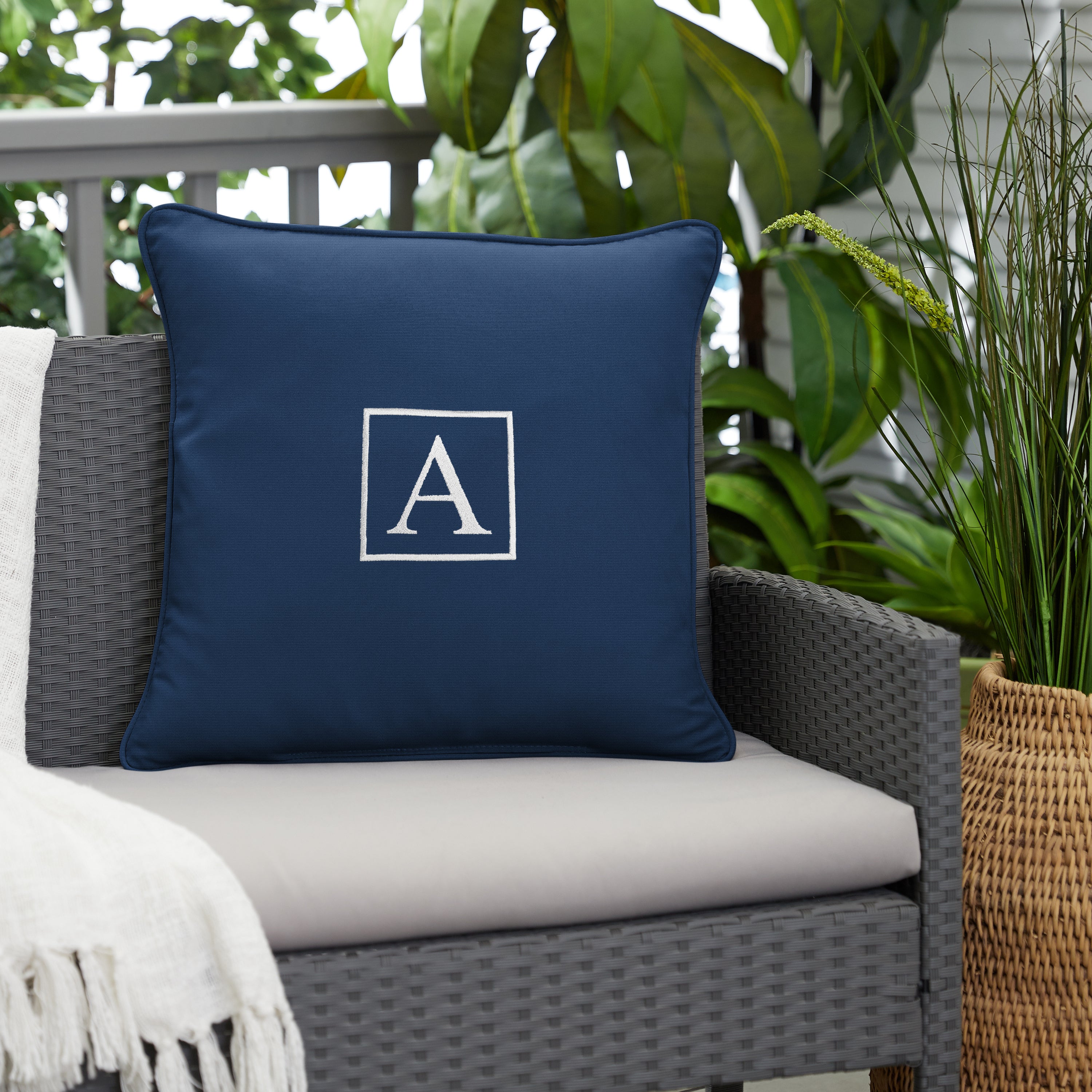 Sunbrella Square Embroidered Outdoor Pillow