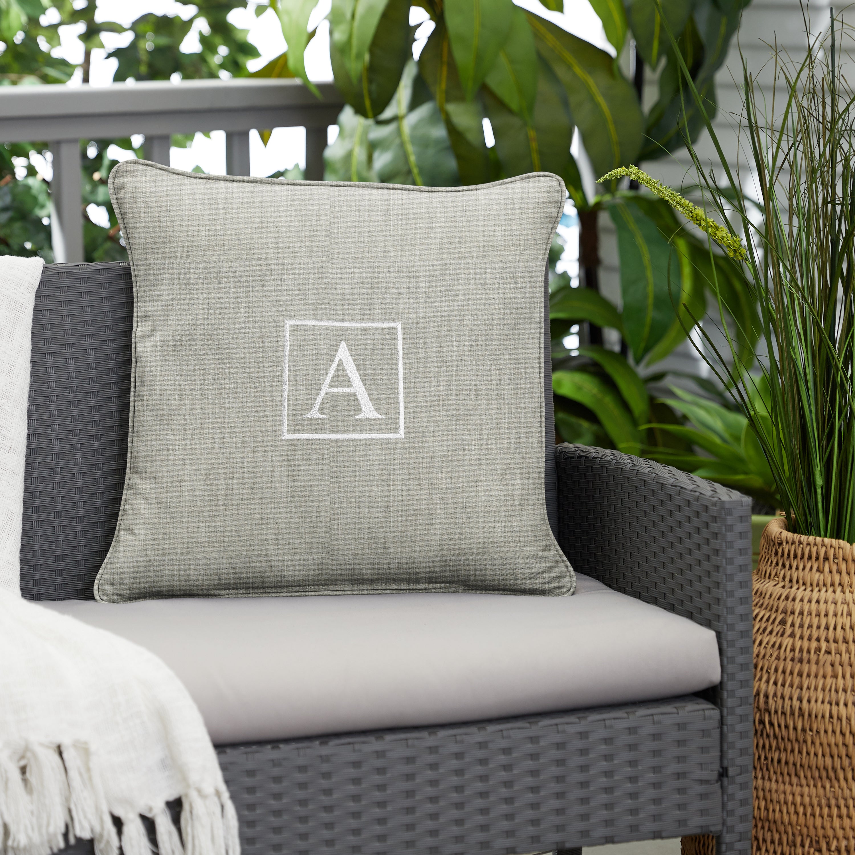 Sunbrella Square Embroidered Outdoor Pillow