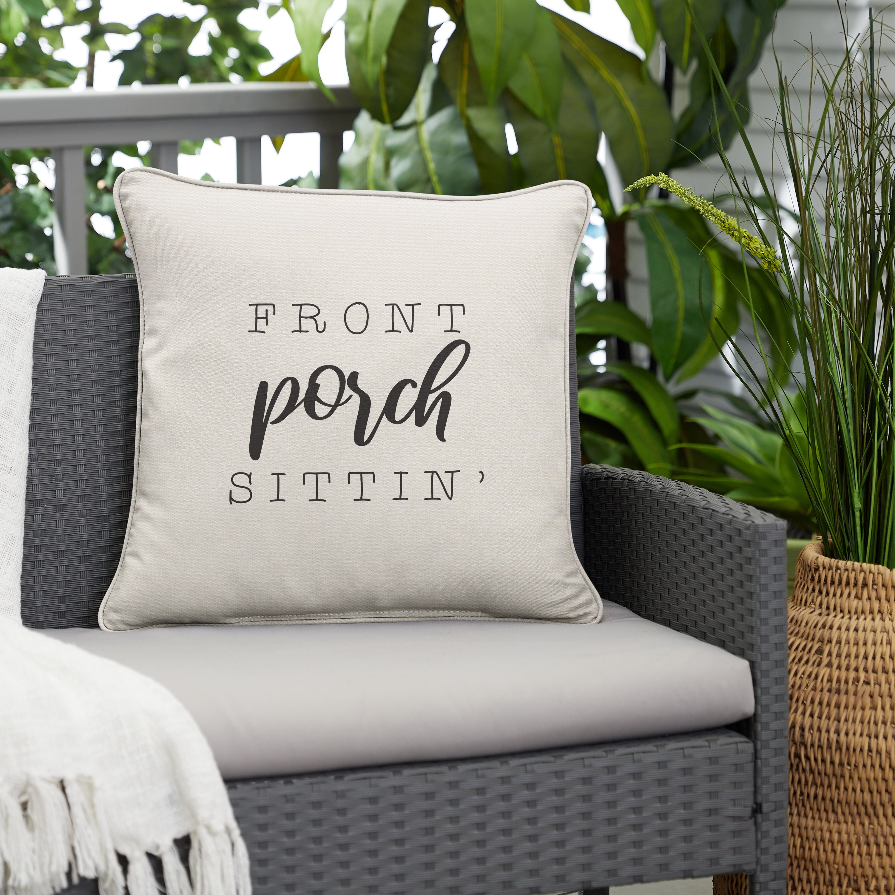 Sunbrella Square Embroidered Outdoor Pillow