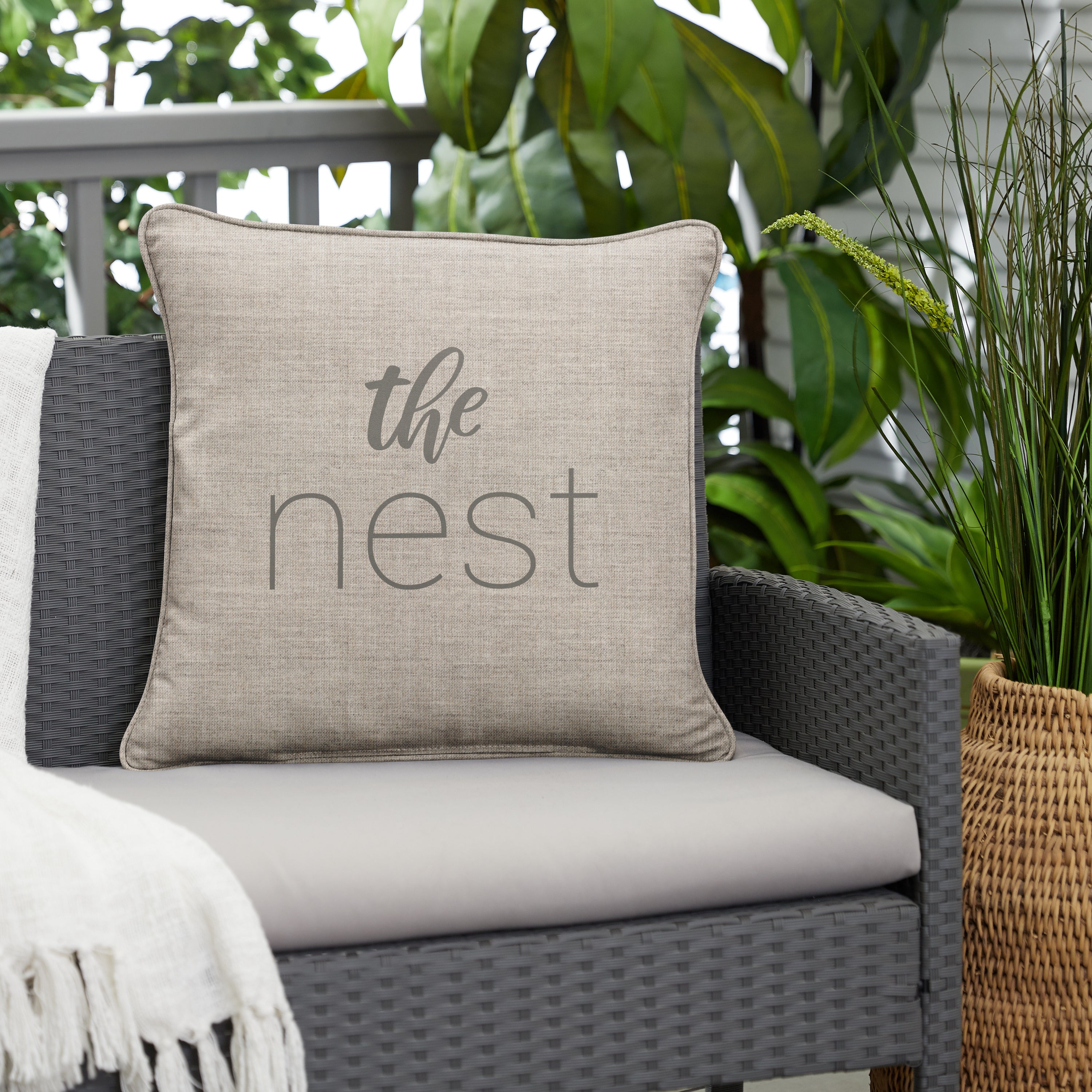 Sunbrella Square Embroidered Outdoor Pillow