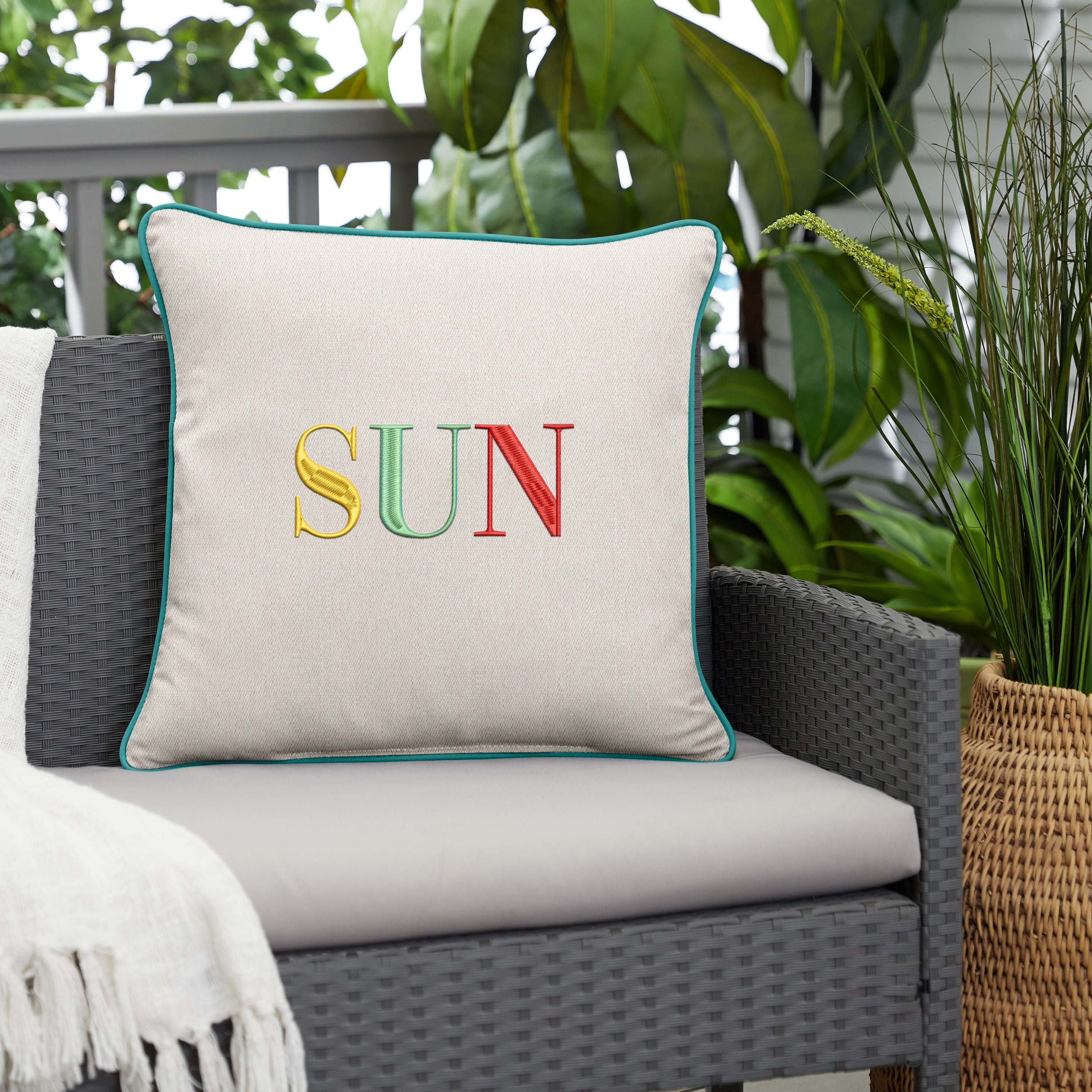 Sunbrella Square Embroidered Outdoor Pillow