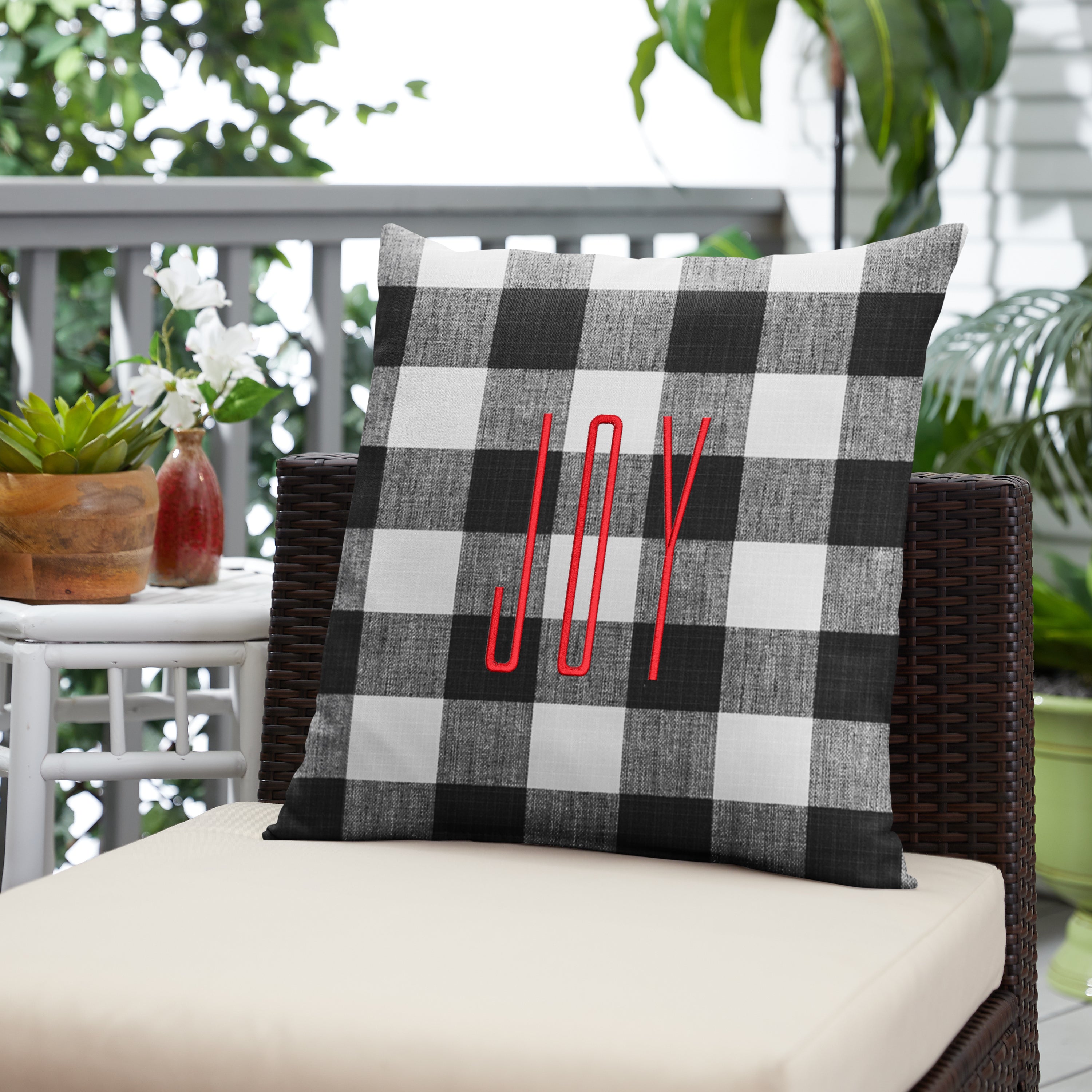 Square Holiday Embroidered Outdoor Pillow