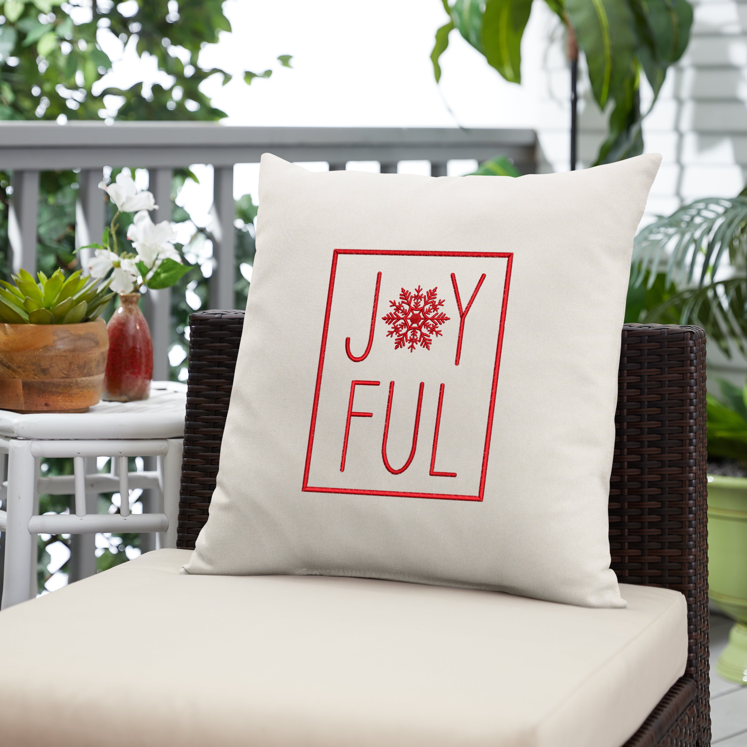 Sunbrella Square Holiday Embroidered Outdoor Pillow