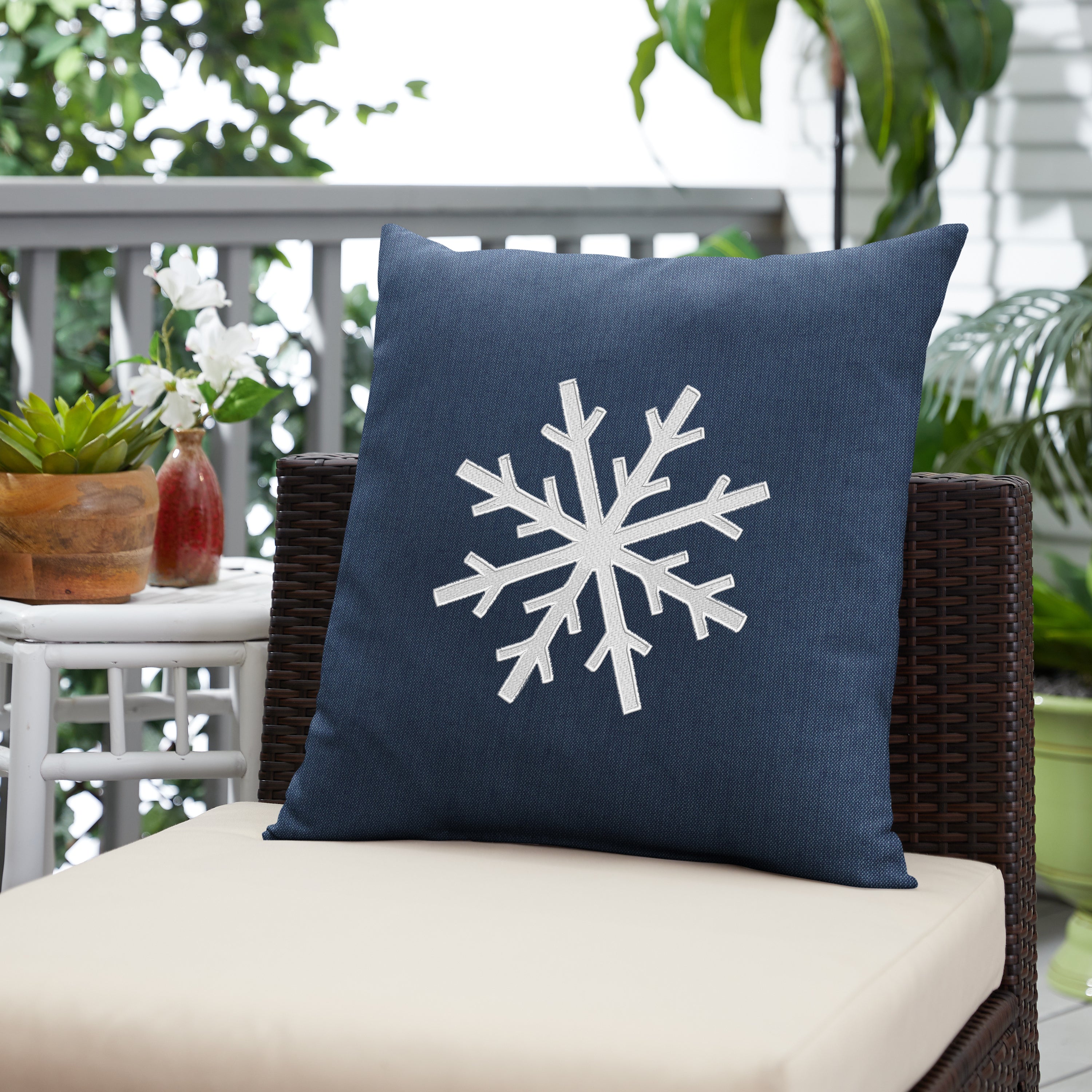 Sunbrella Square Holiday Embroidered Outdoor Pillow