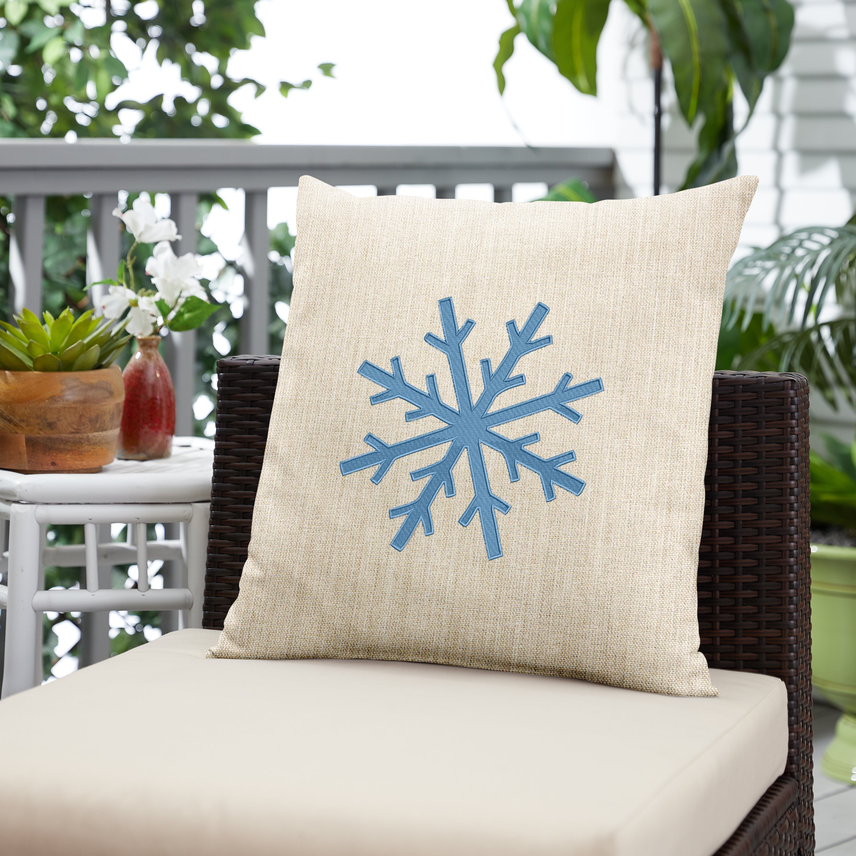 Sunbrella Square Holiday Embroidered Outdoor Pillow