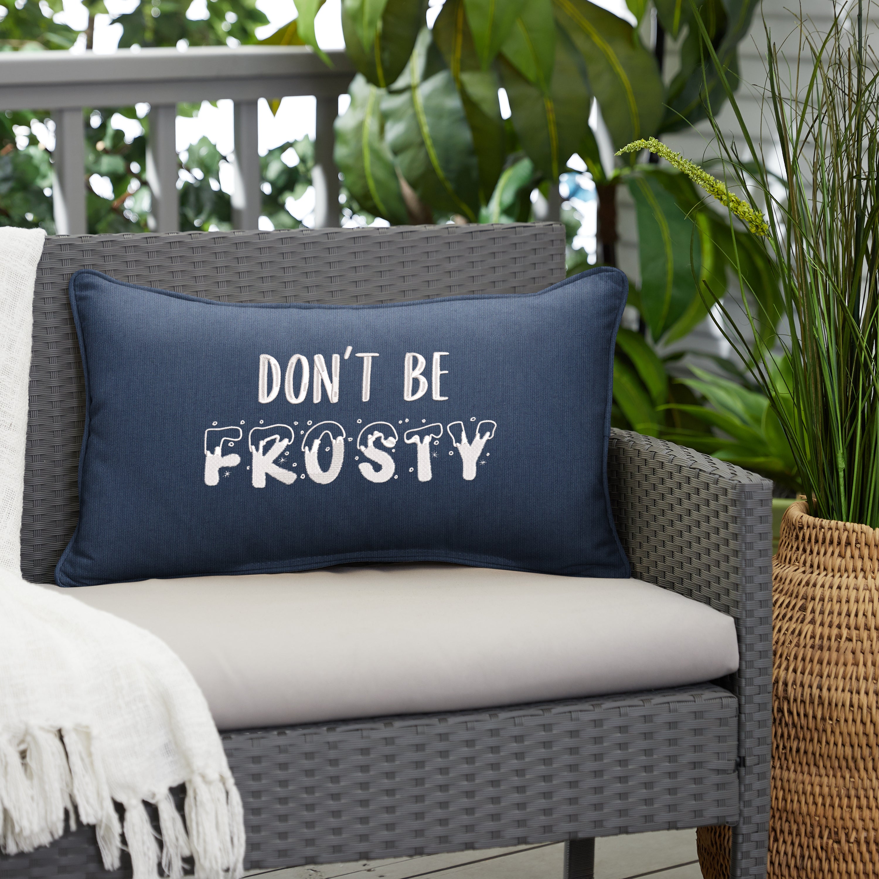 Sunbrella Rectangle Holiday Embroidered Outdoor Pillow