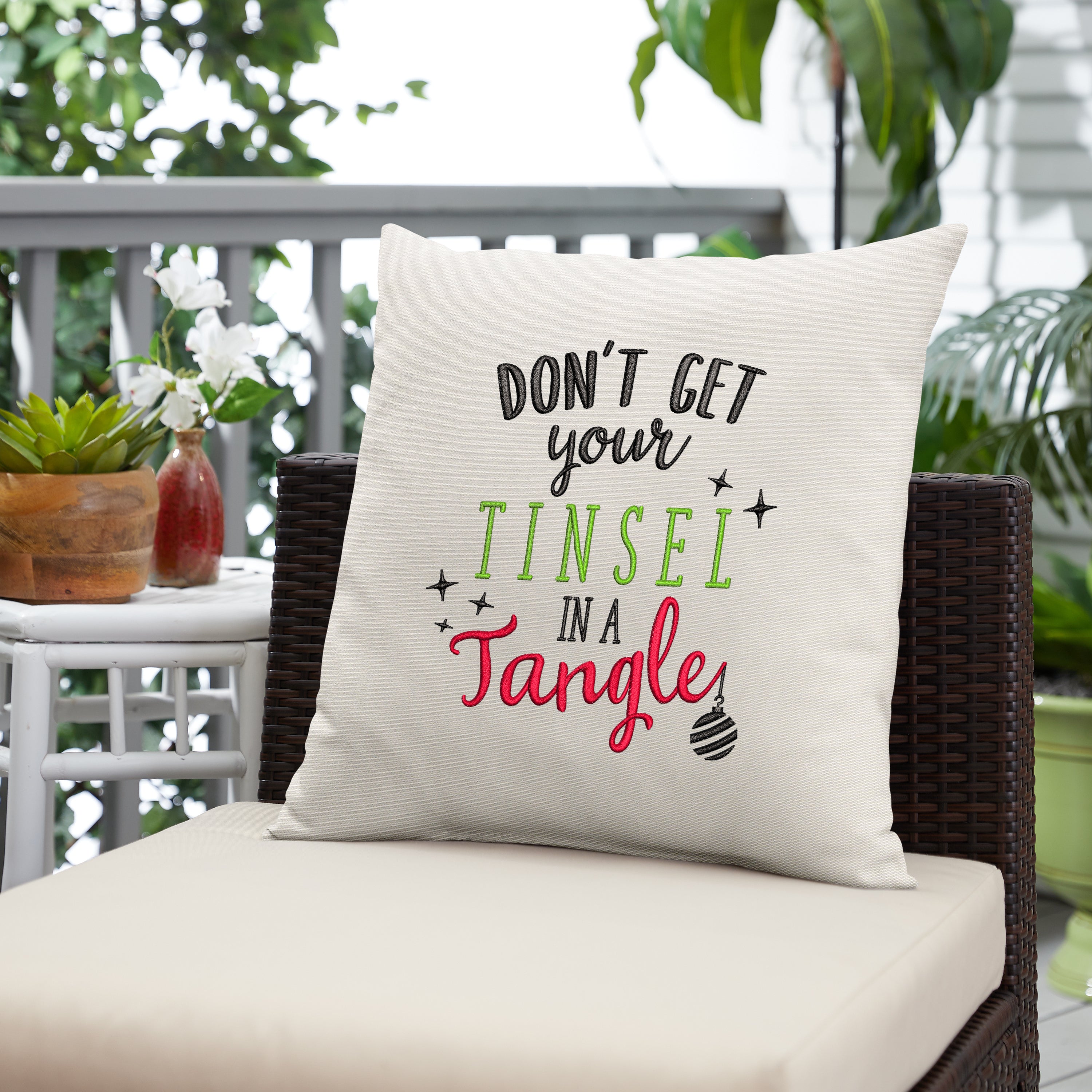 Sunbrella Square Holiday Embroidered Outdoor Pillow