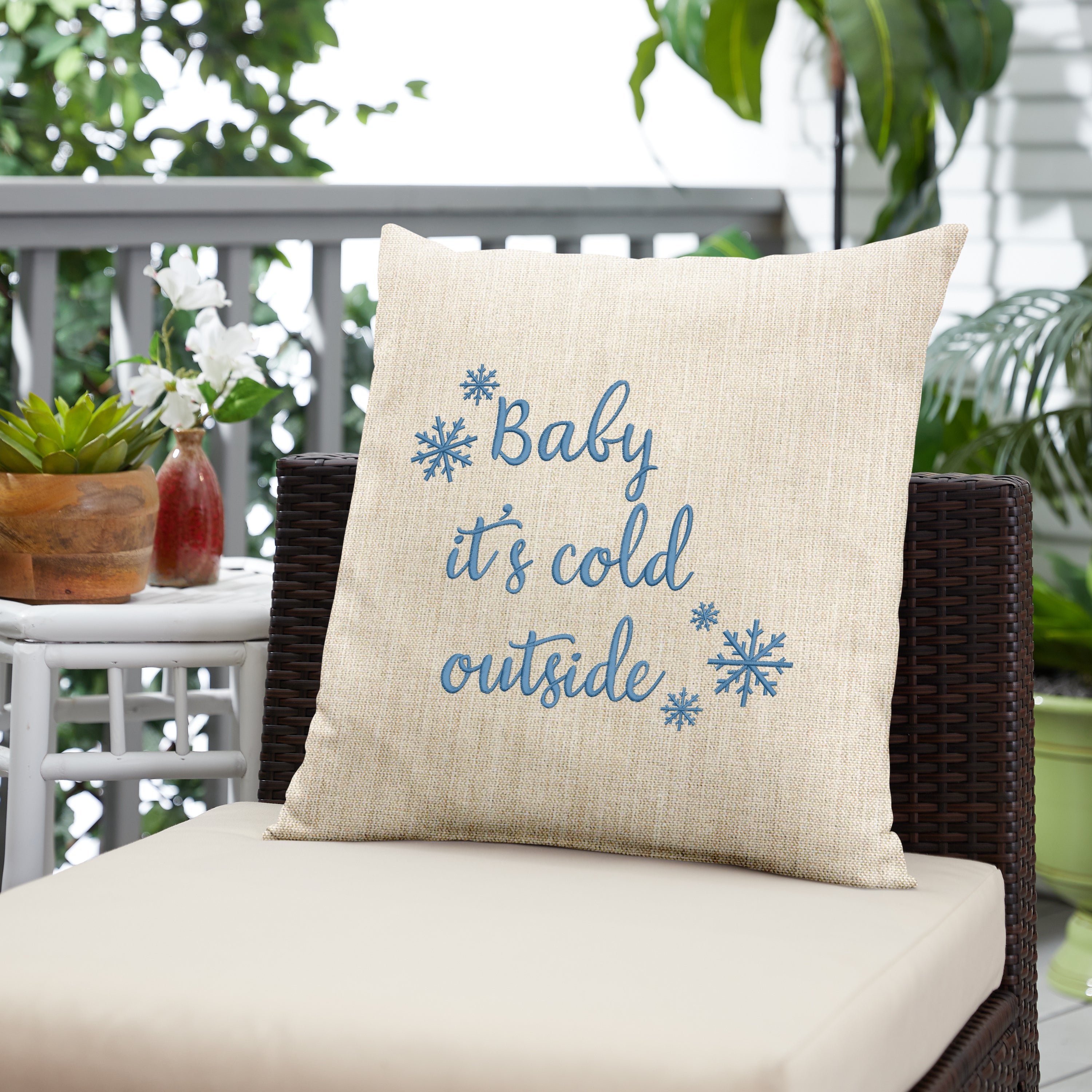 Sunbrella Square Holiday Embroidered Outdoor Pillow
