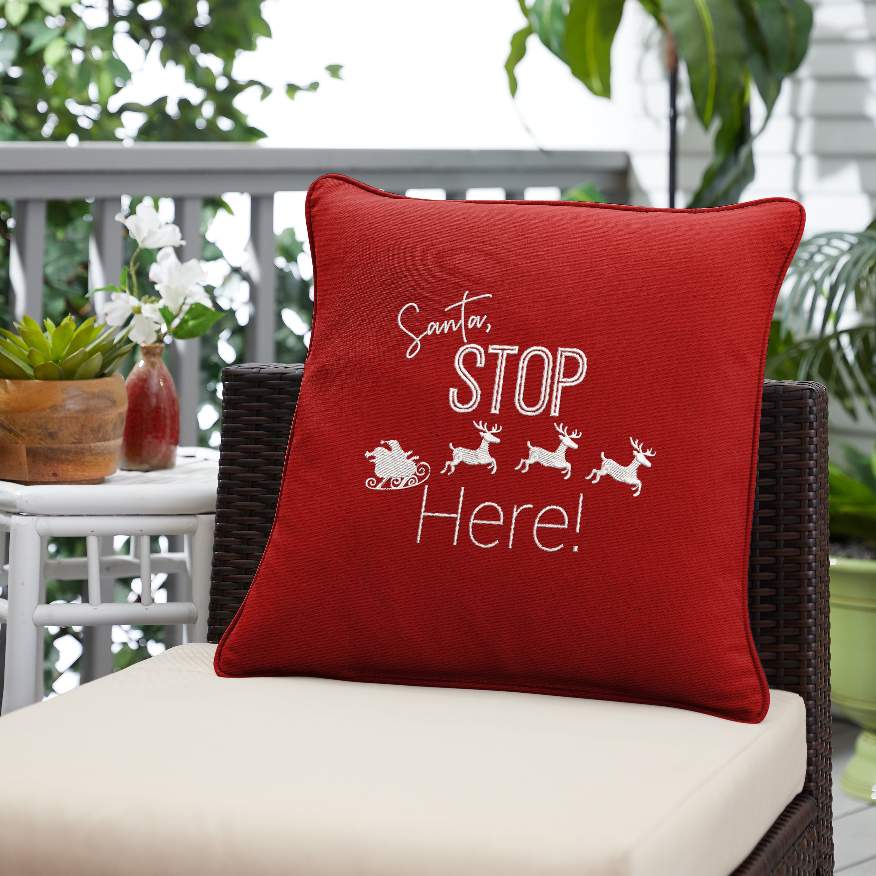 Sunbrella Square Holiday Embroidered Outdoor Pillow
