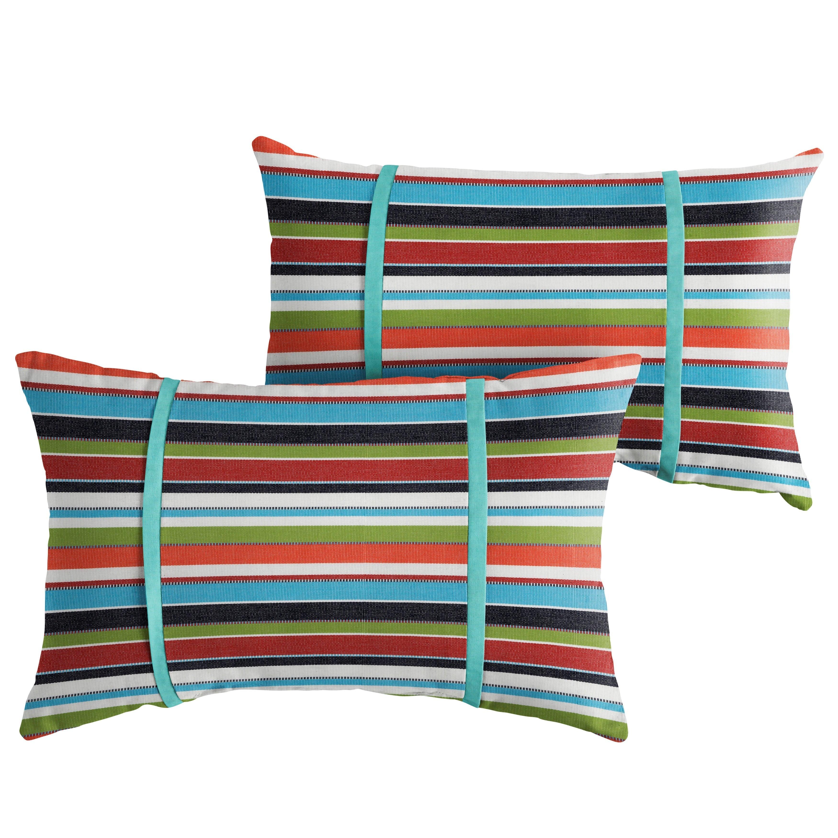 Sunbrella Carousel with Contrast Cording Pillow with Double Petite Flange (Set of 2) - Sorra Home