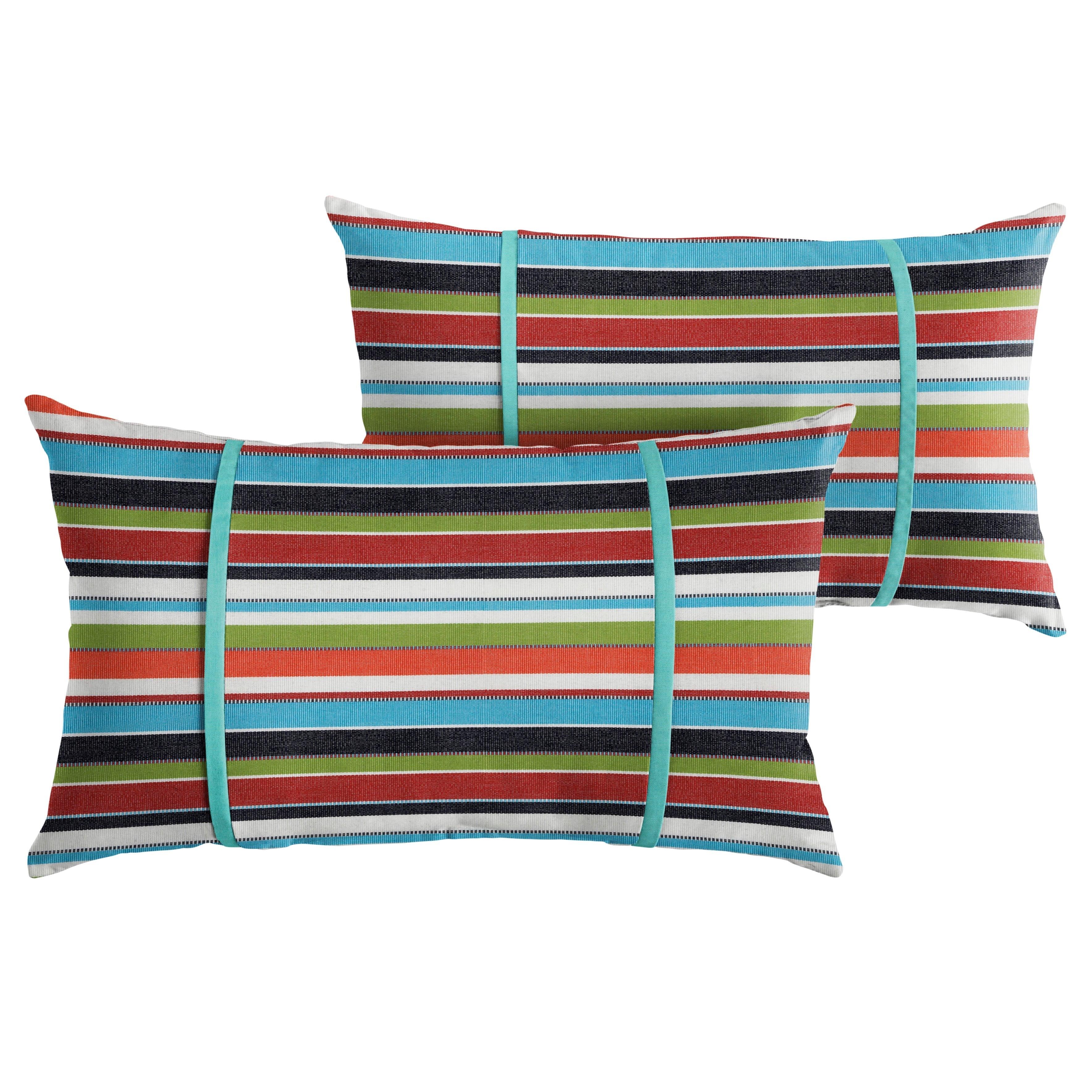 Sunbrella Carousel with Contrast Cording Pillow with Double Petite Flange (Set of 2) - Sorra Home