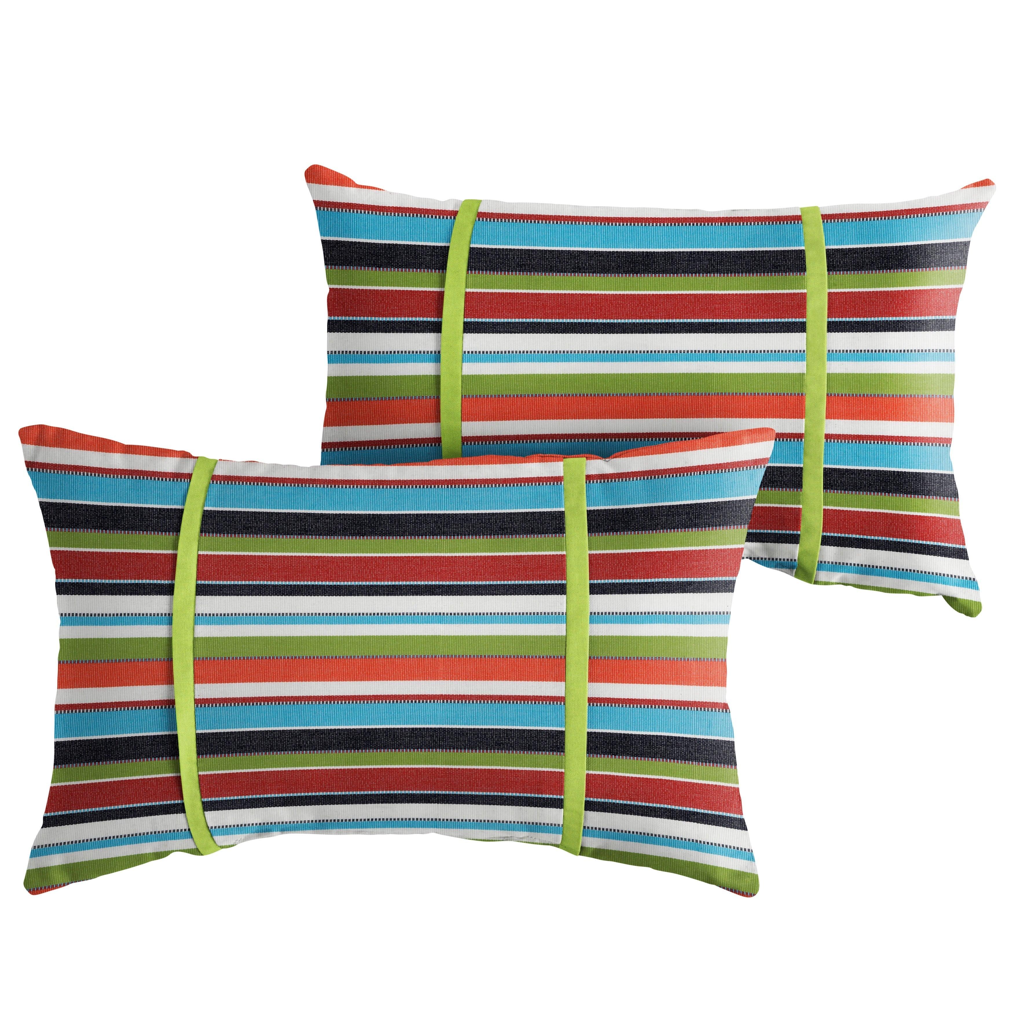 Sunbrella Carousel with Contrast Cording Pillow with Double Petite Flange (Set of 2) - Sorra Home