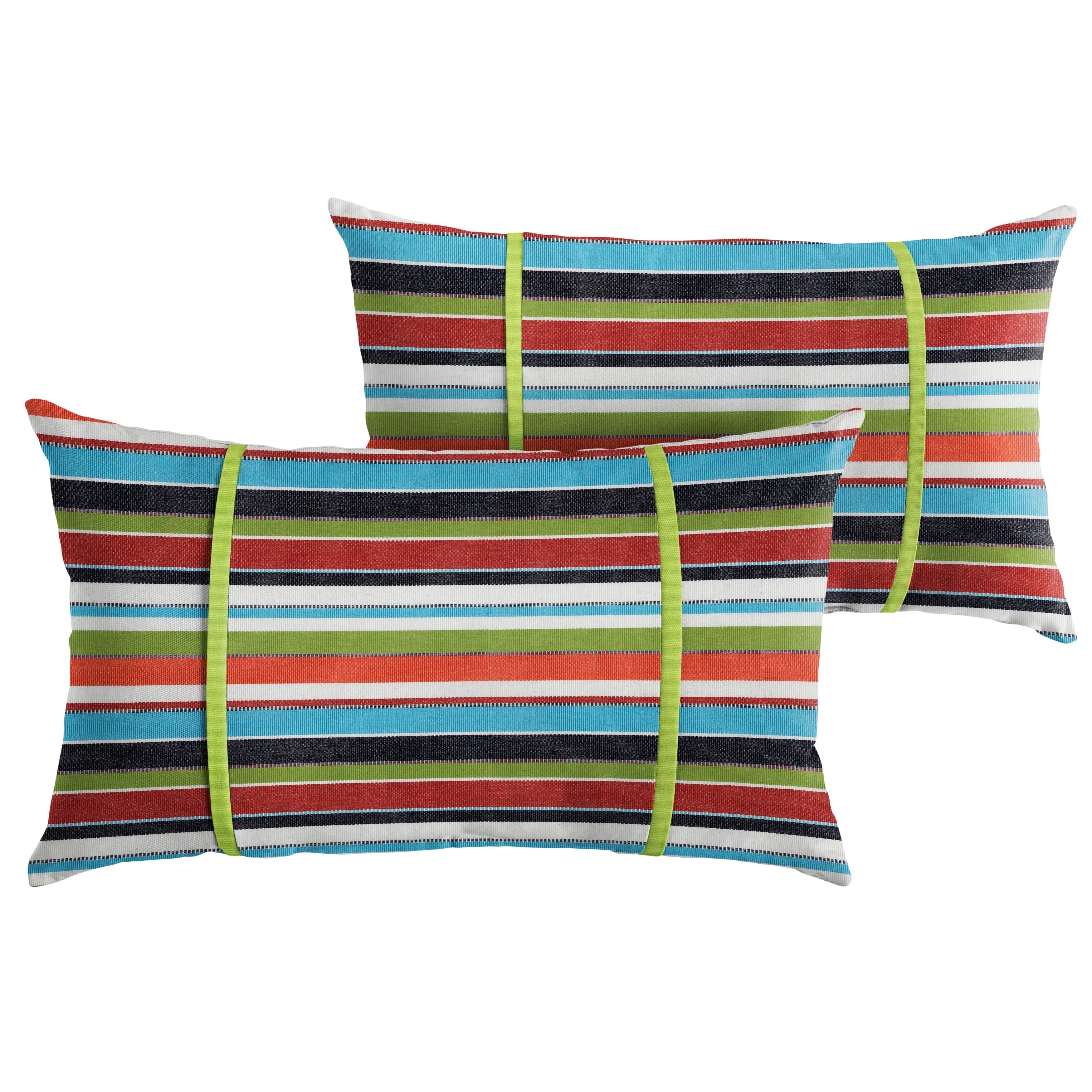 Sunbrella Carousel with Contrast Cording Pillow with Double Petite Flange (Set of 2) - Sorra Home