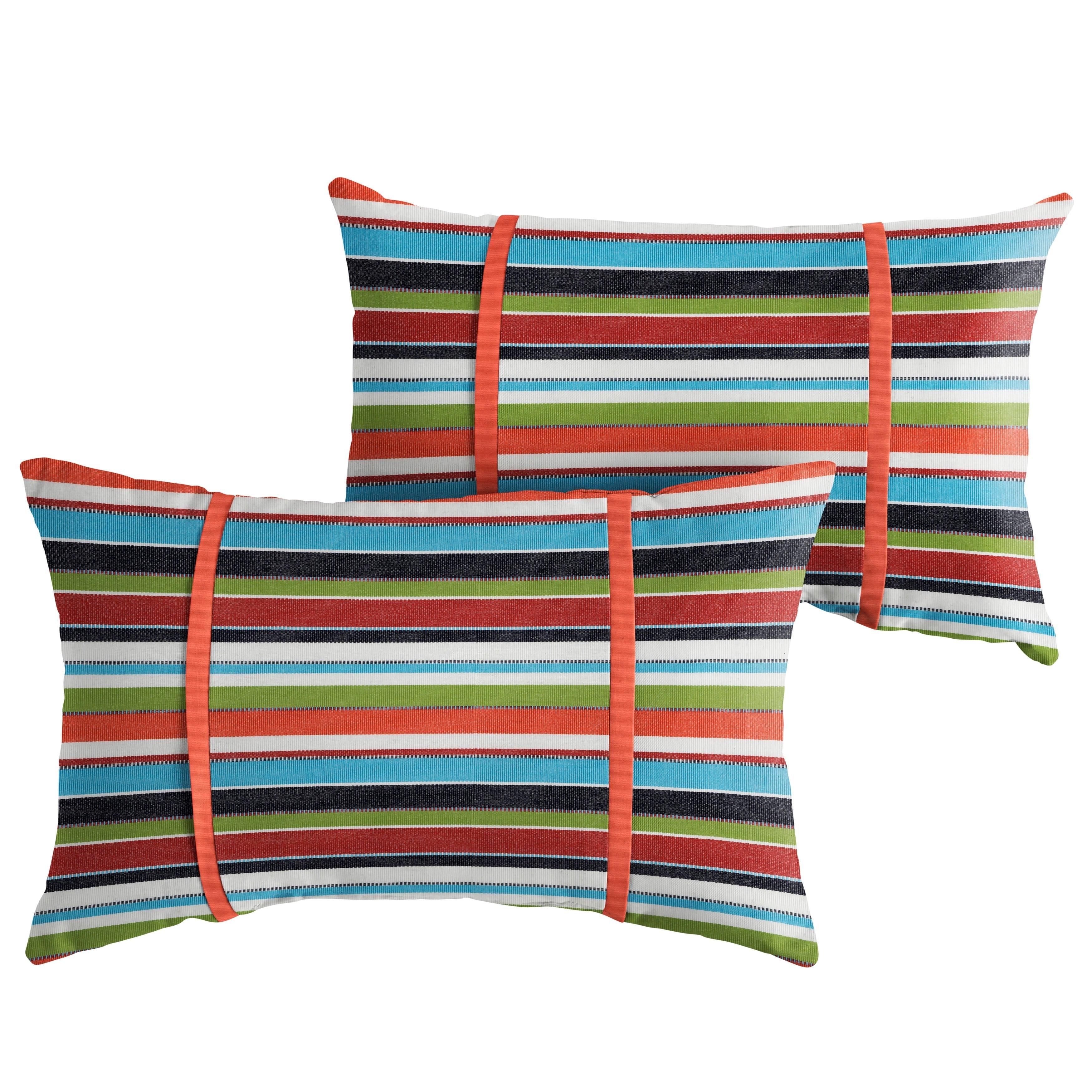 Sunbrella Carousel with Contrast Cording Pillow with Double Petite Flange (Set of 2) - Sorra Home