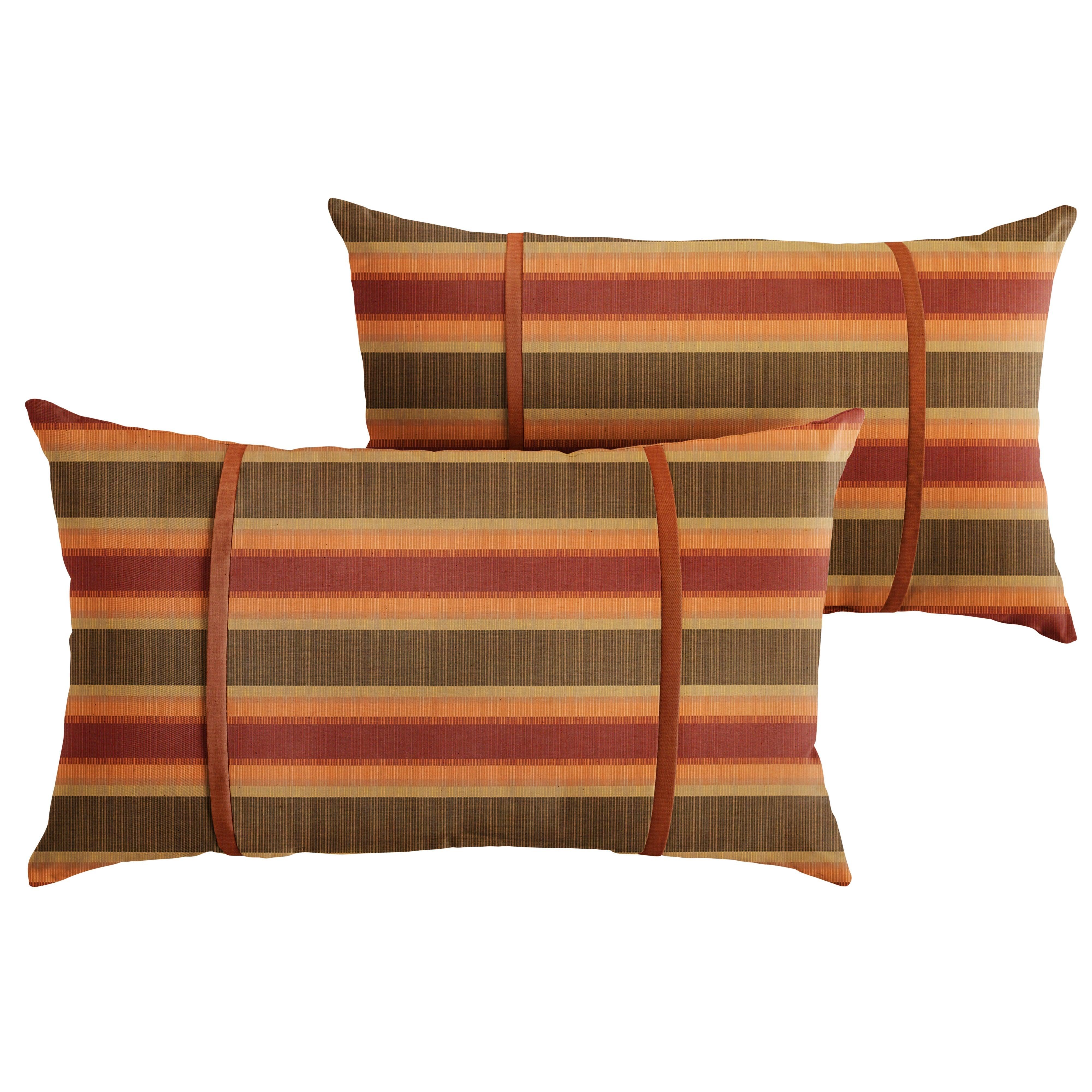 Sunbrella Dimone Sequoia with Contrast Cording Pillow with Double Petite Flange (Set of 2) - Sorra Home