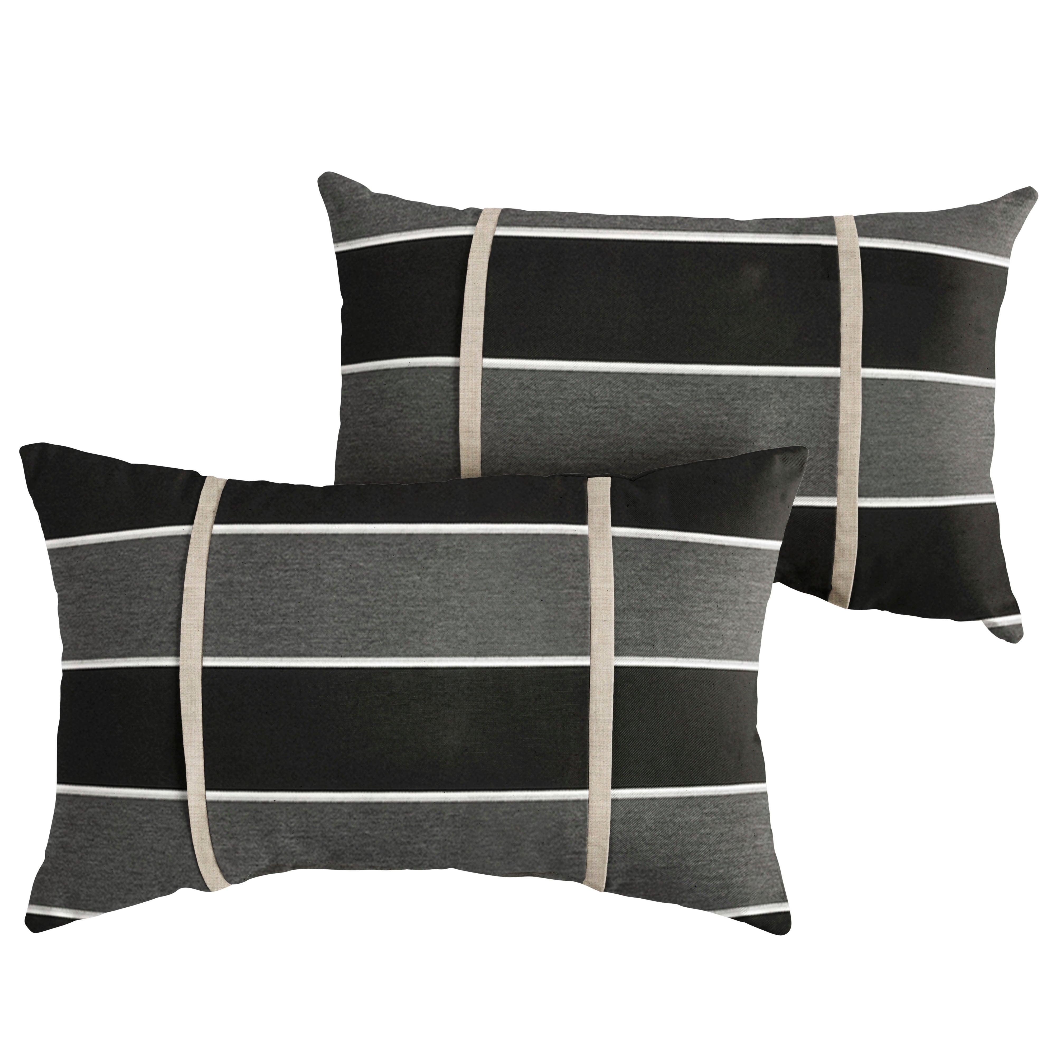 Sunbrella Peyton Granite with Contrast Cording Pillow with Double Petite Flange (Set of 2) - Sorra Home