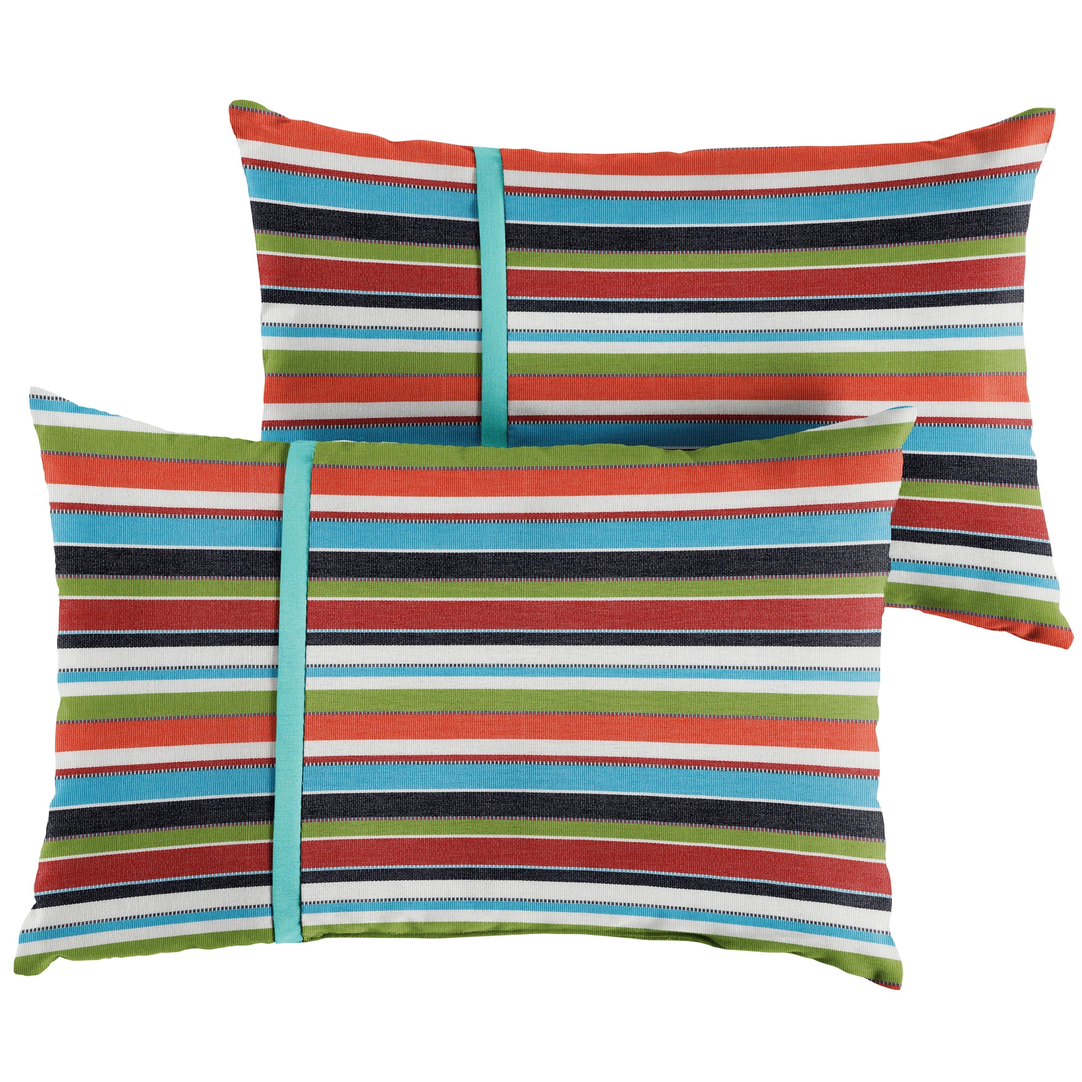Sunbrella Carousel with Contrast Cording Pillow with Petite Flange (Set of 2) - Sorra Home