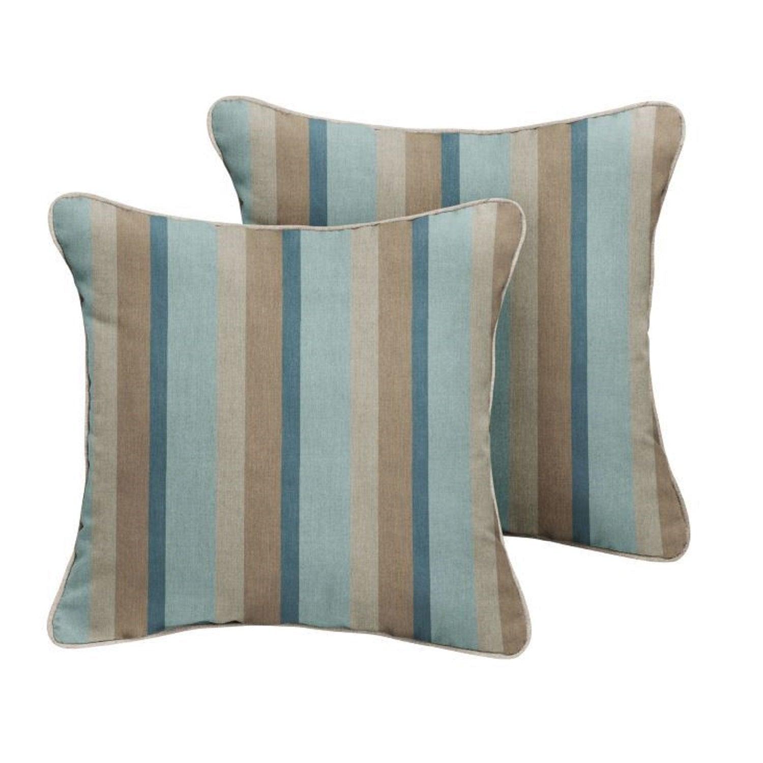 Sunbrella Mist with Contrast Cording Square Corded Pillow (Set of 2) - Sorra Home