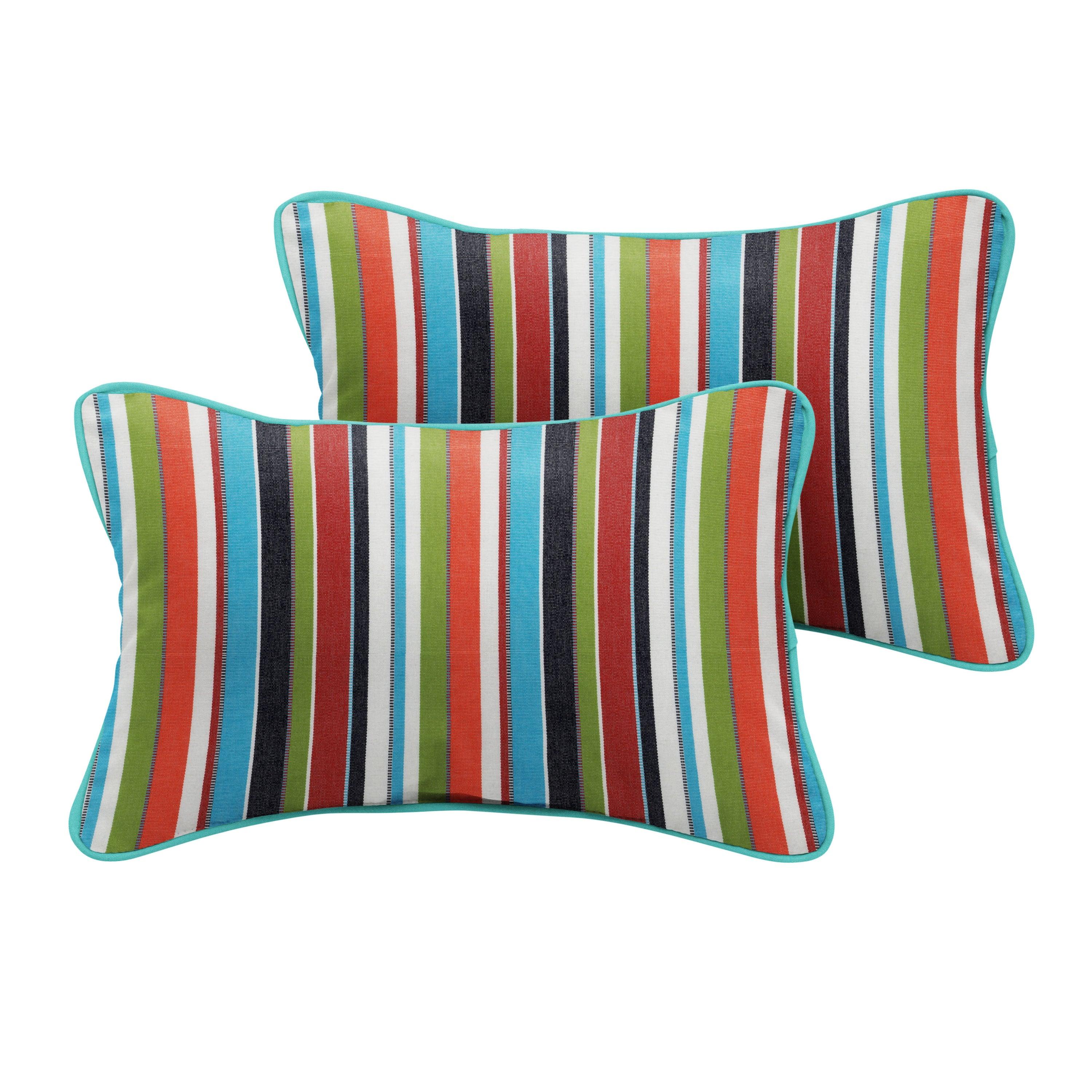 Sunbrella Carousel with Contrast Cording Lumbar Corded Pillow (Set of 2) - Sorra Home