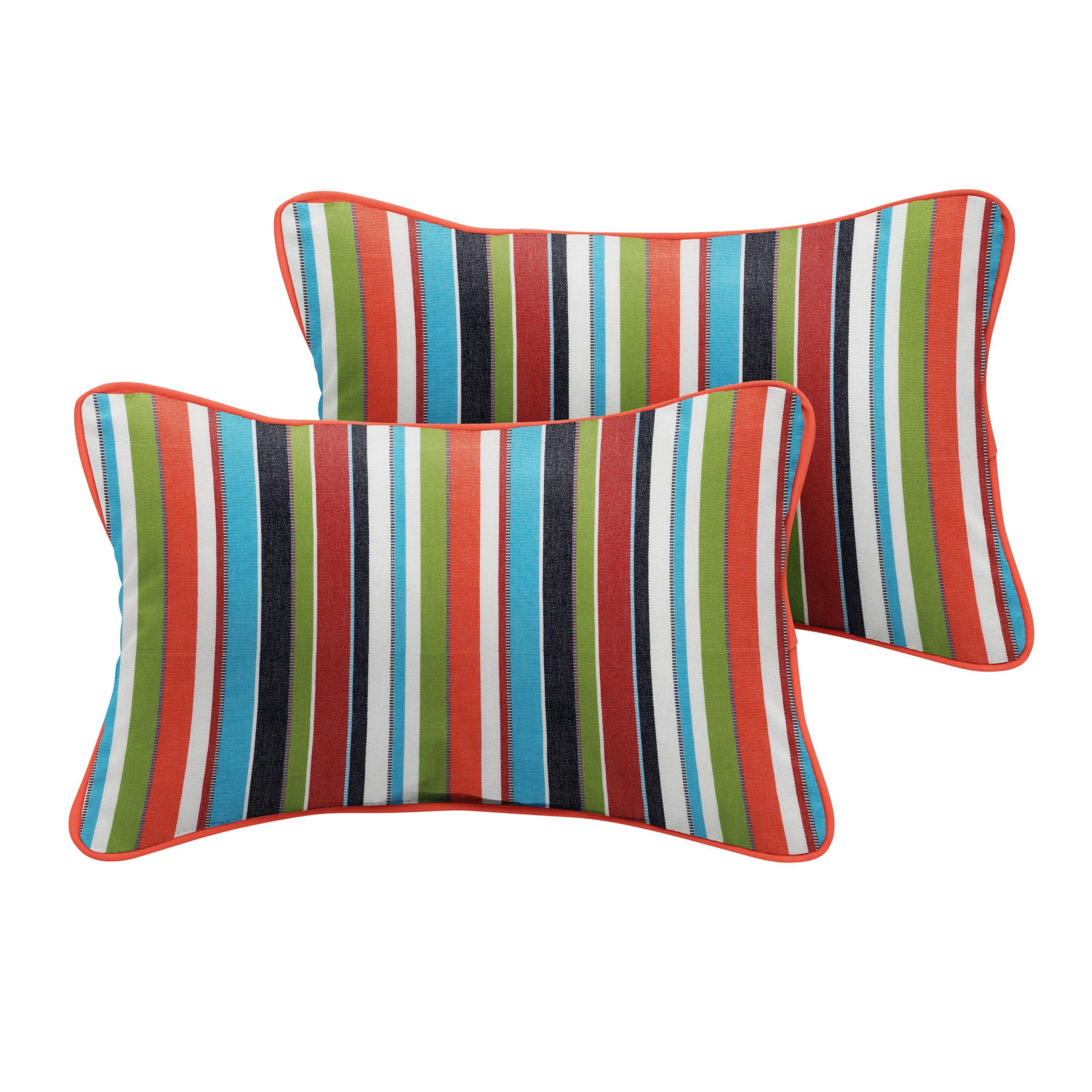 Sunbrella Carousel with Contrast Cording Lumbar Corded Pillow (Set of 2) - Sorra Home