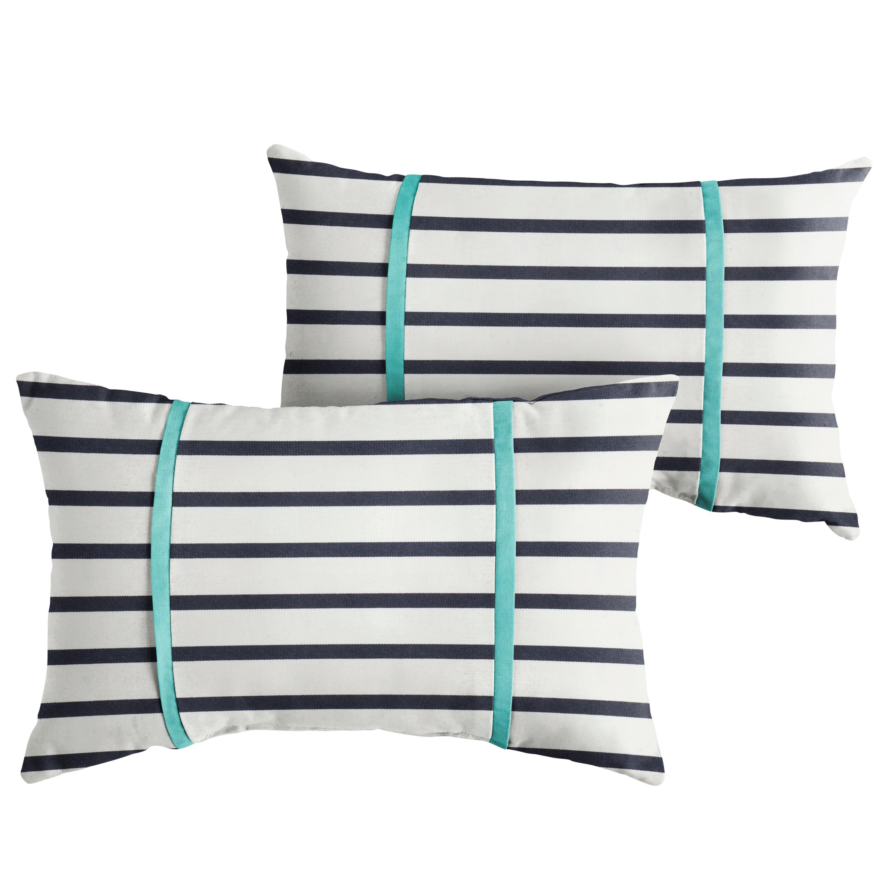 Sunbrella Lido with Contrast Cording Pillow with Double Petite Flange (Set of 2) - Sorra Home