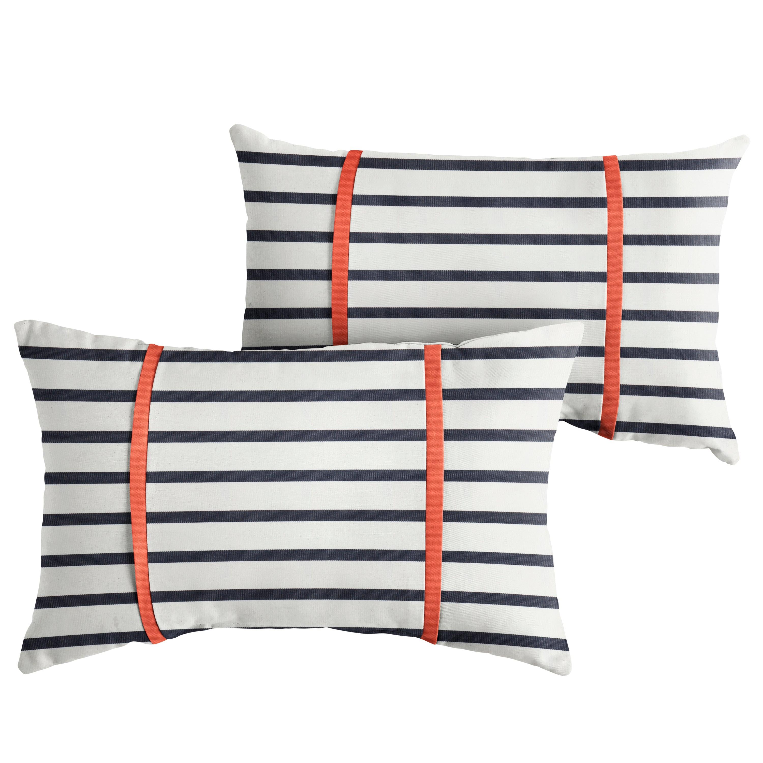 Sunbrella Lido with Contrast Cording Pillow with Double Petite Flange (Set of 2) - Sorra Home
