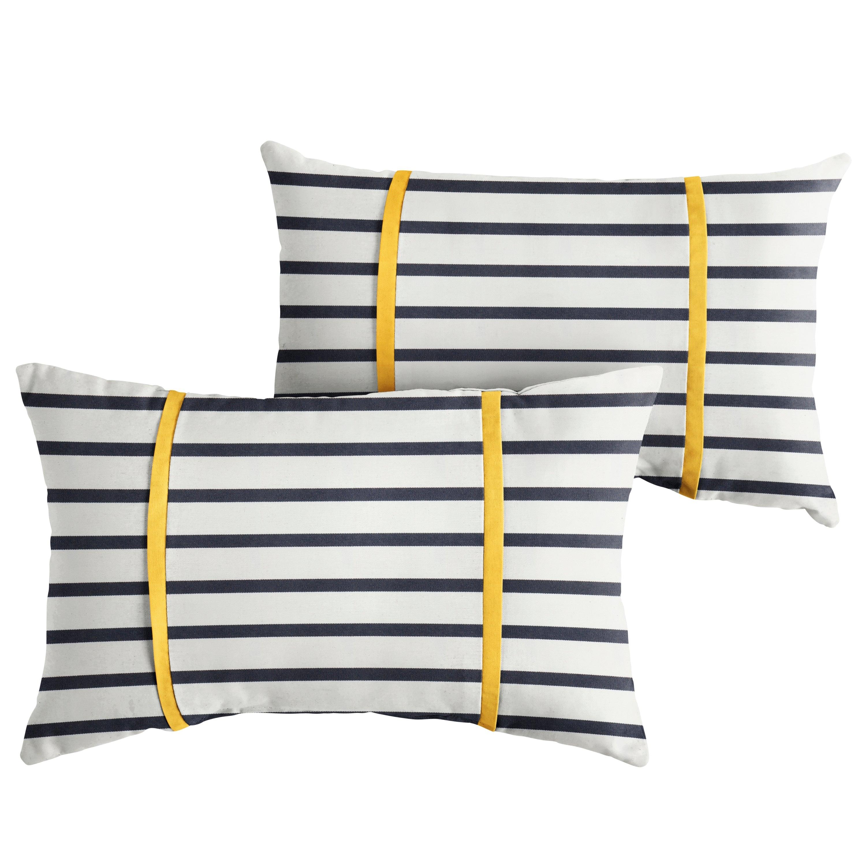 Sunbrella Lido with Contrast Cording Pillow with Double Petite Flange (Set of 2) - Sorra Home