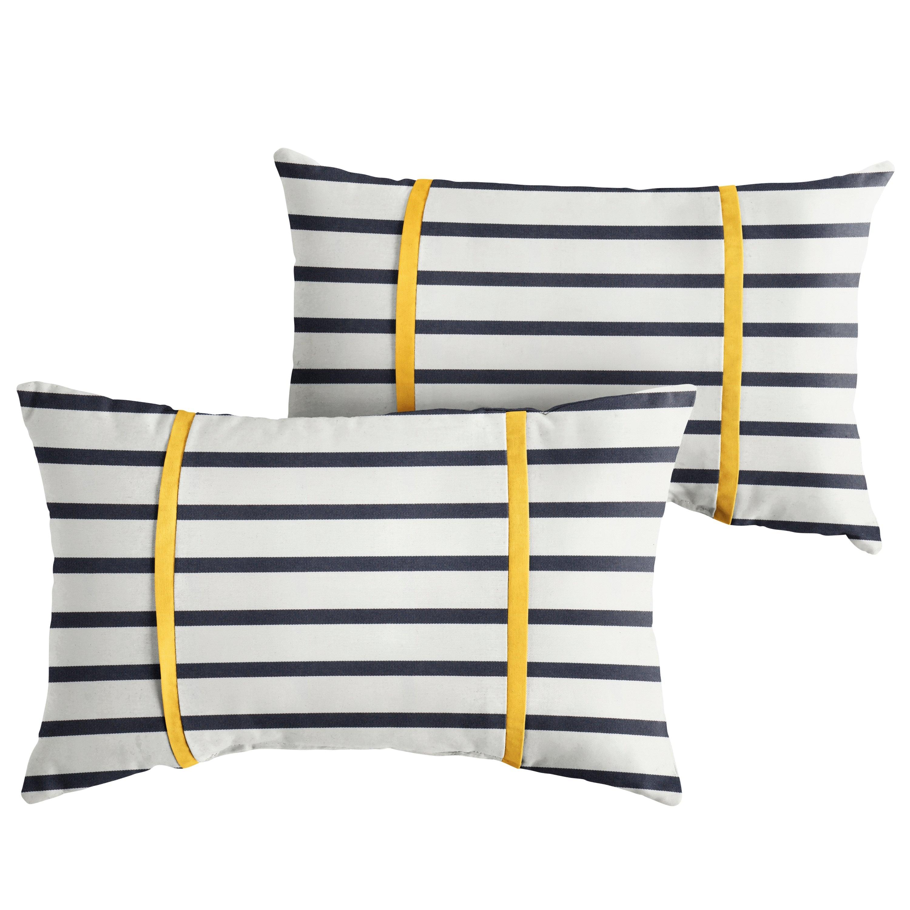 Sunbrella Lido with Contrast Cording Pillow with Double Petite Flange (Set of 2) - Sorra Home