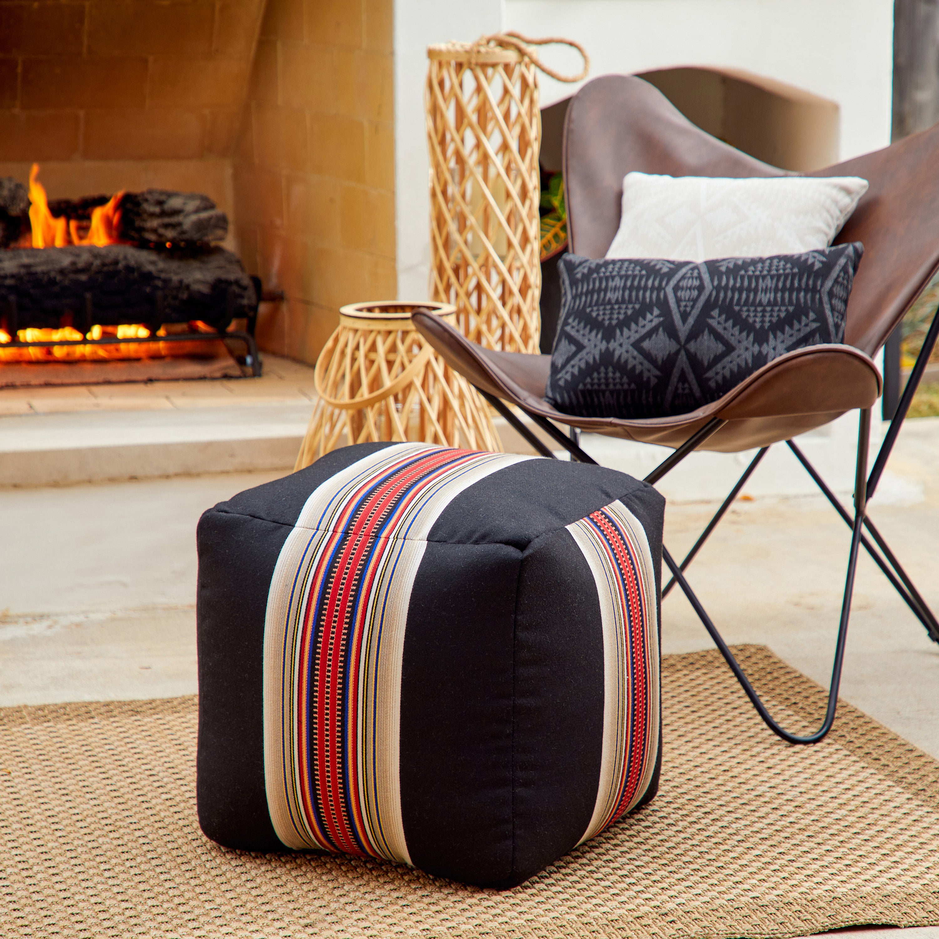 Sunbrella Pendleton Square Outdoor Bean Pouf - Acadia Park Blackwoods