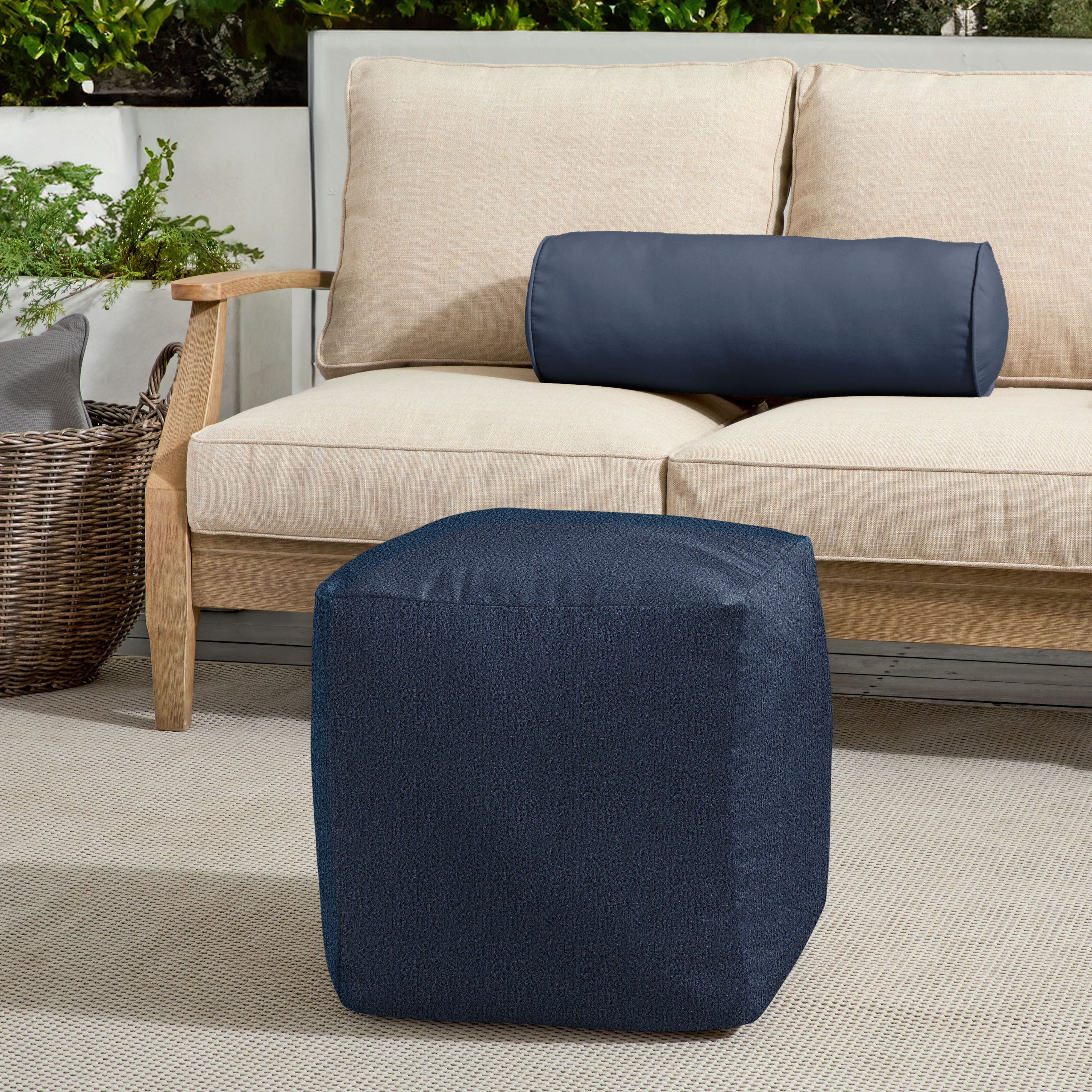 Sunbrella 17 in Square Outdoor Bean Pouf - Continuous Indigo