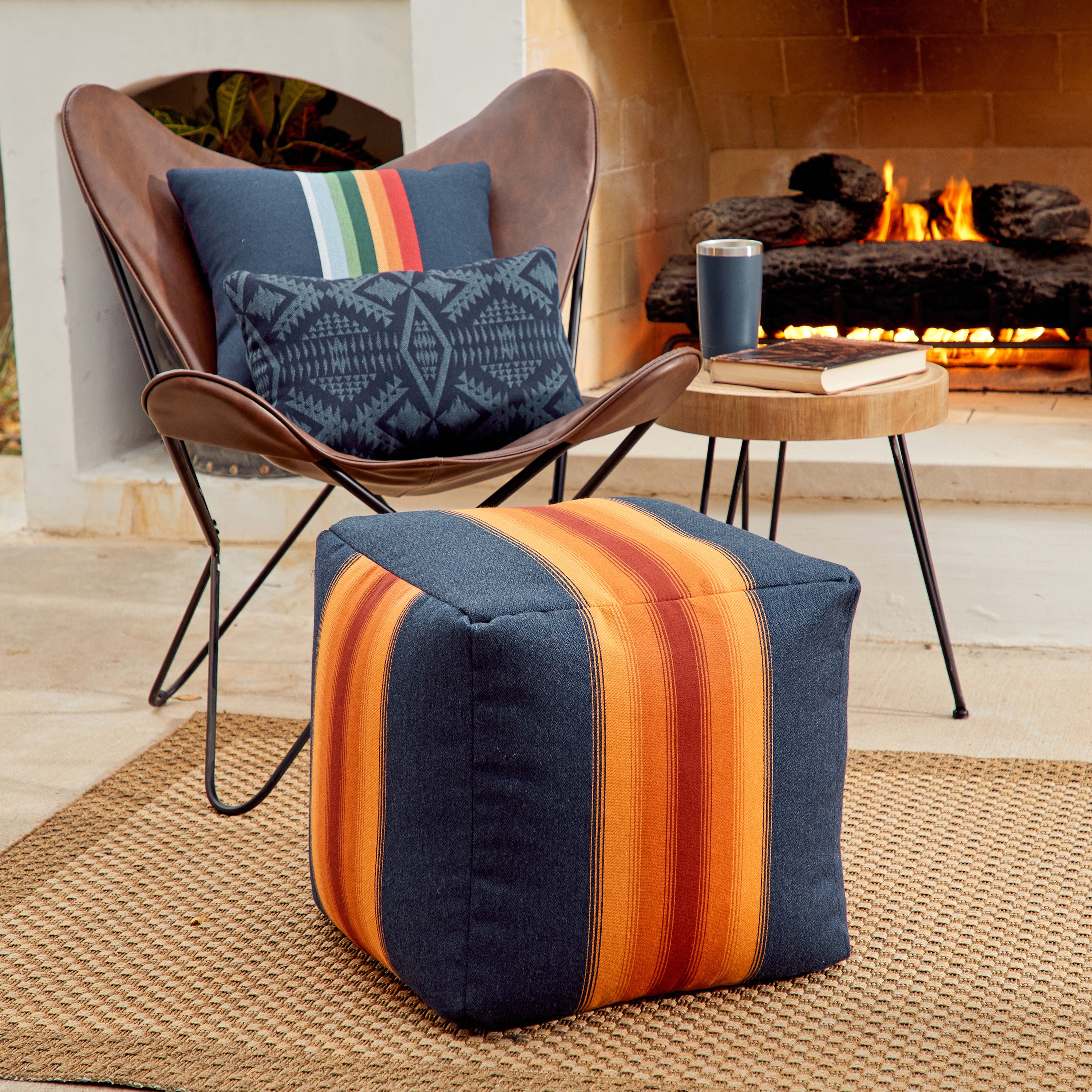Sunbrella Pendleton Square Outdoor Bean Pouf - Grand Canyon Sunset