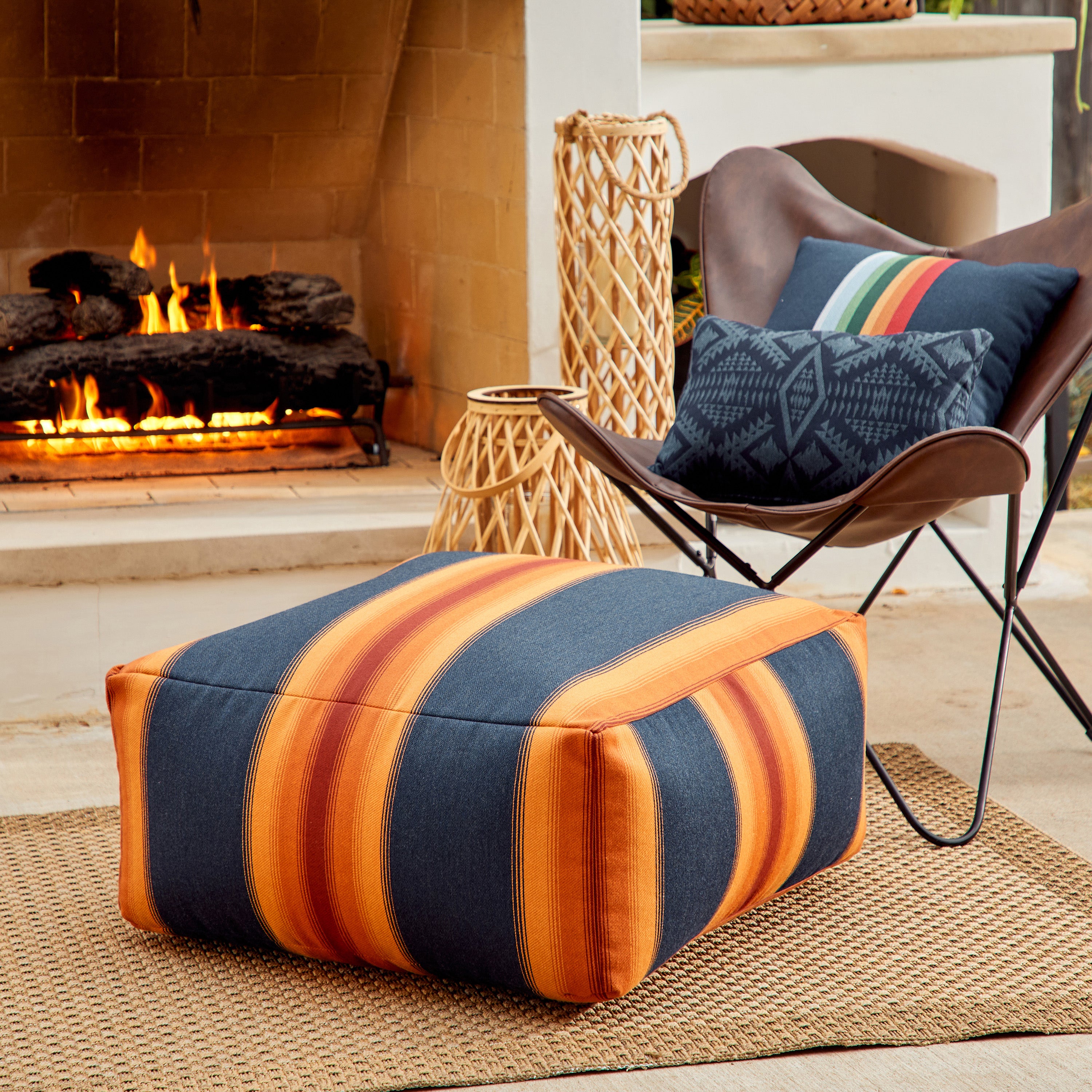 Sunbrella Pendleton 26 in Square Outdoor Bean Pouf - Grand Canyon Sunset
