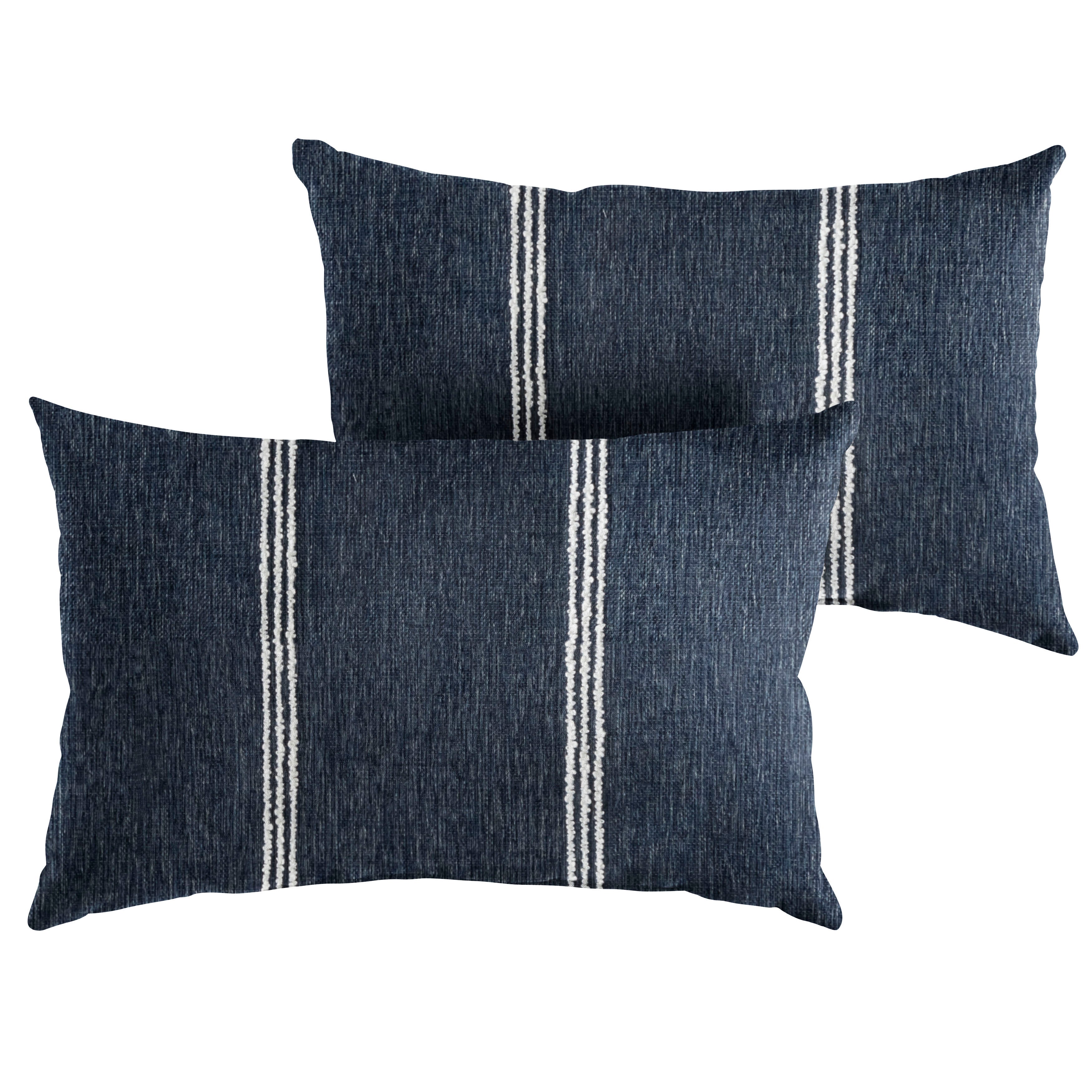 Sunbrella Stripe Knife Edge Outdoor Lumbar Pillow Set of 2 (Blue & Grey), Blue