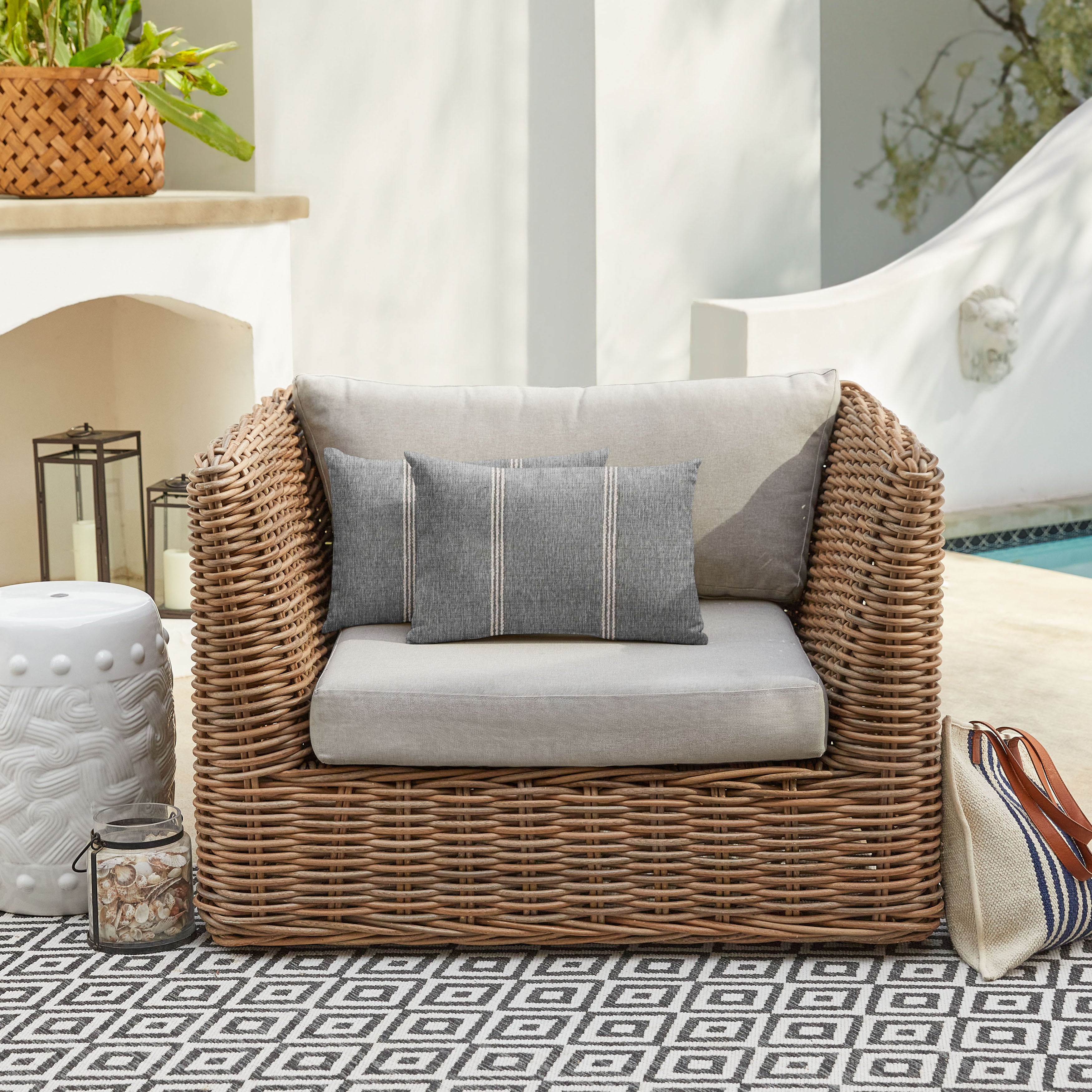Sunbrella Stripe Knife Edge Outdoor Lumbar Pillow Set of 2 (Lengthen Indigo and Lengthen Stone)