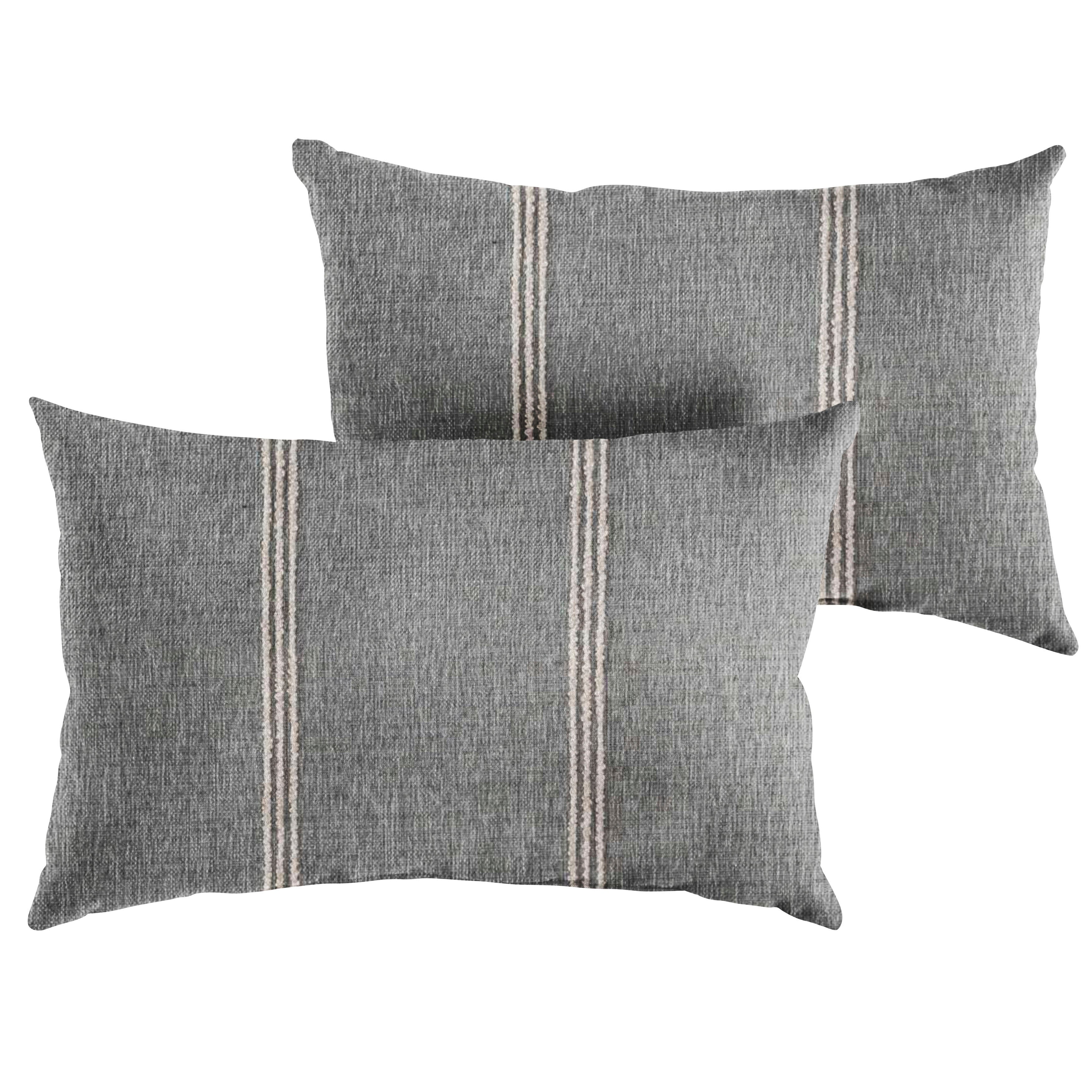 Sunbrella Stripe Knife Edge Outdoor Lumbar Pillow Set of 2 (Blue & Grey), Grey