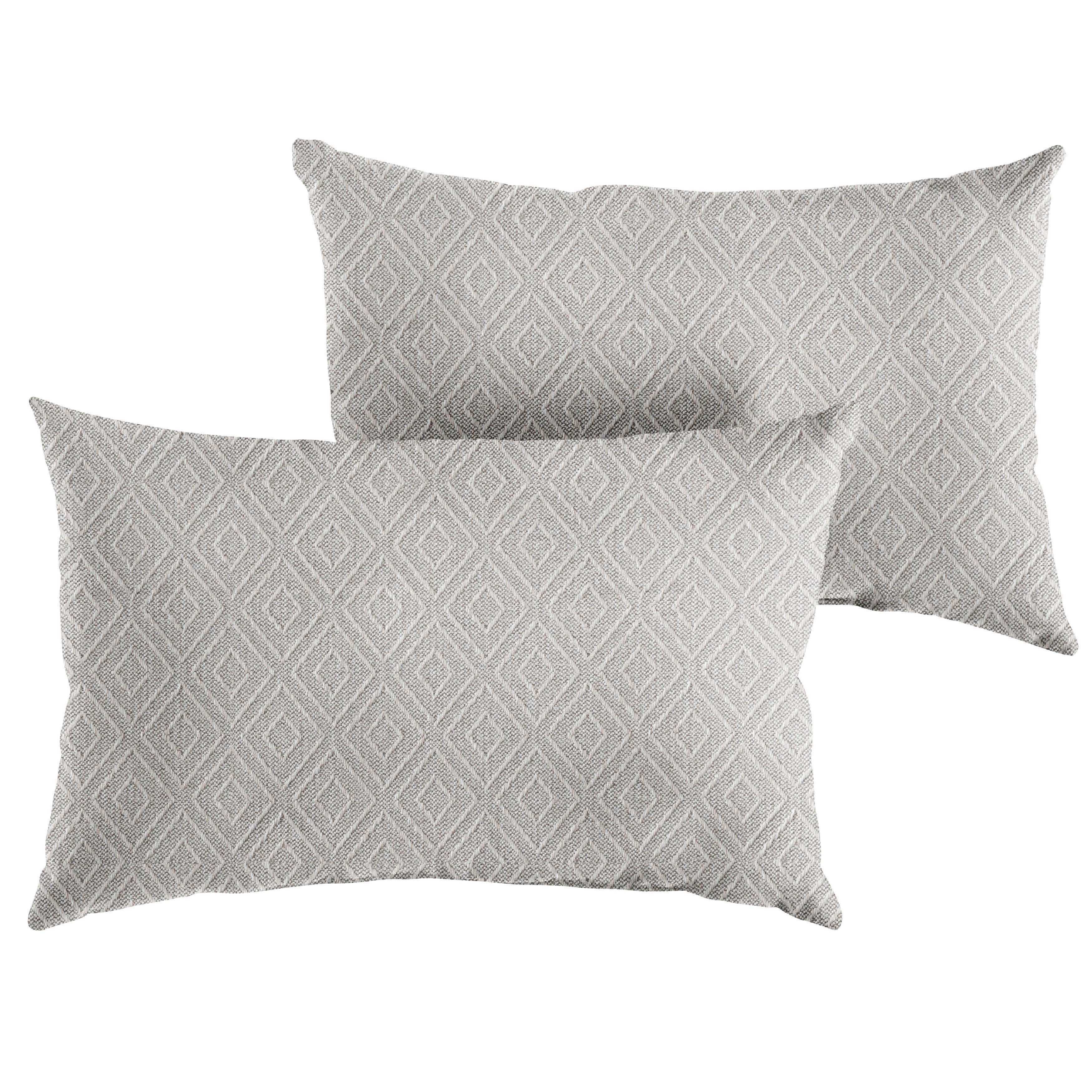 Sunbrella Diamond Knife Edge Outdoor Lumbar Pillow Set of 2, Ivory I
