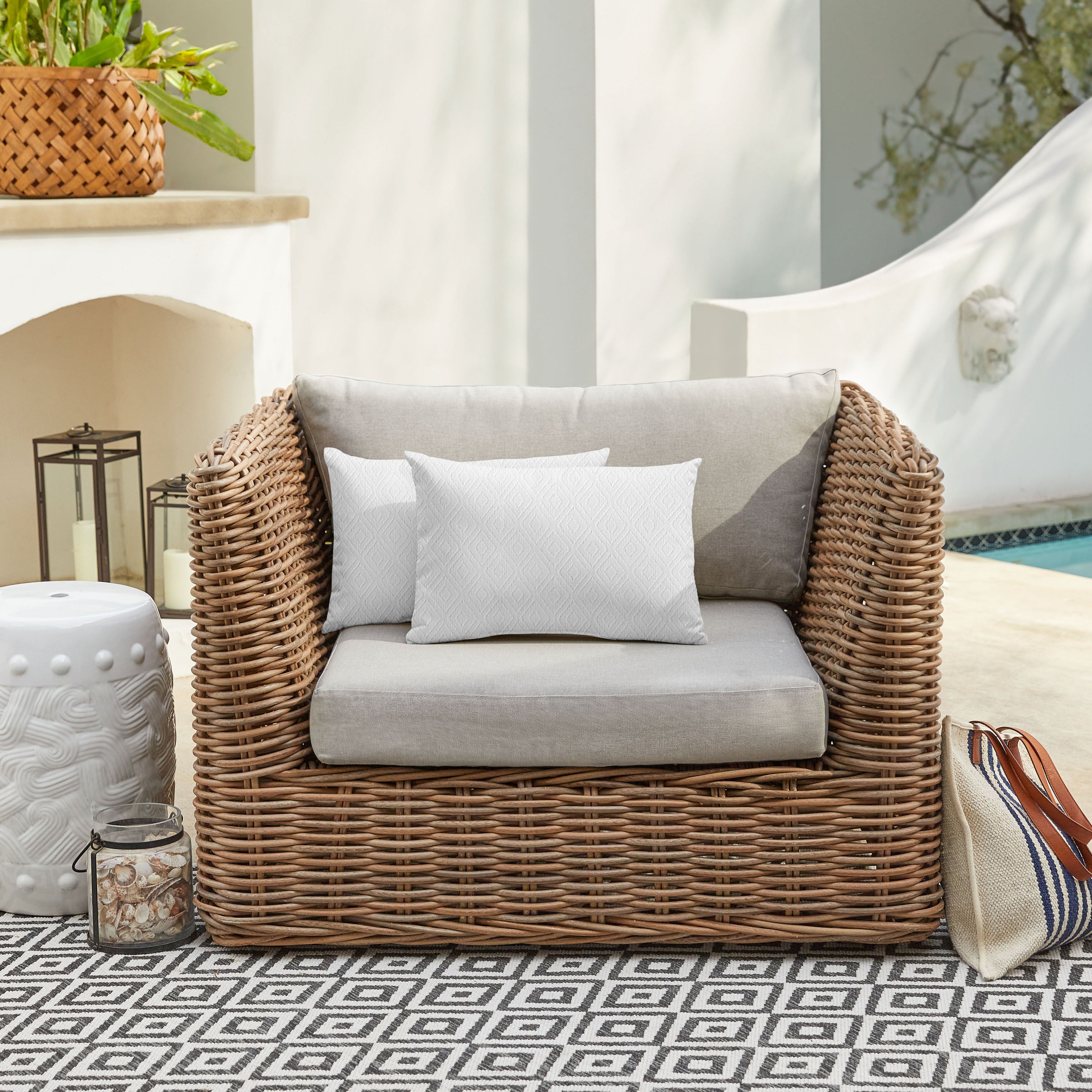 Sunbrella Diamond Knife Edge Outdoor Lumbar Pillow Set of 2